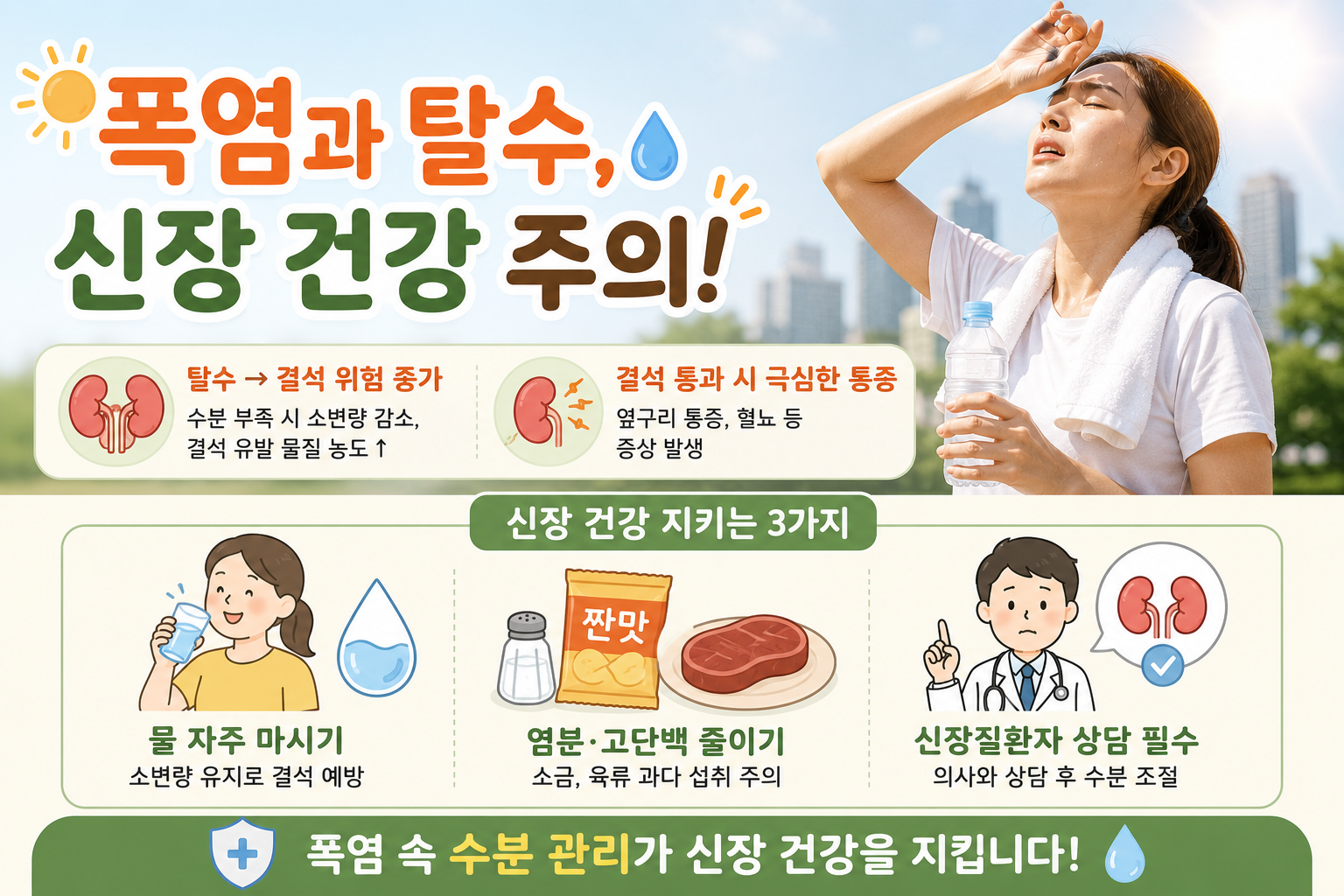 폭염에 콩팥도 위험하다? 탈수가 부르는 신장결석 증상과 예방법