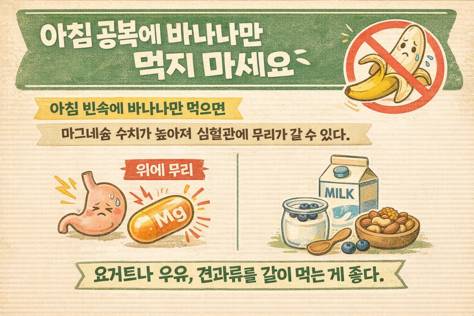 아침 공복에 바나나만 먹지 마세요, 요거트·우유·견과류를 함께 먹어야 하는 이유
