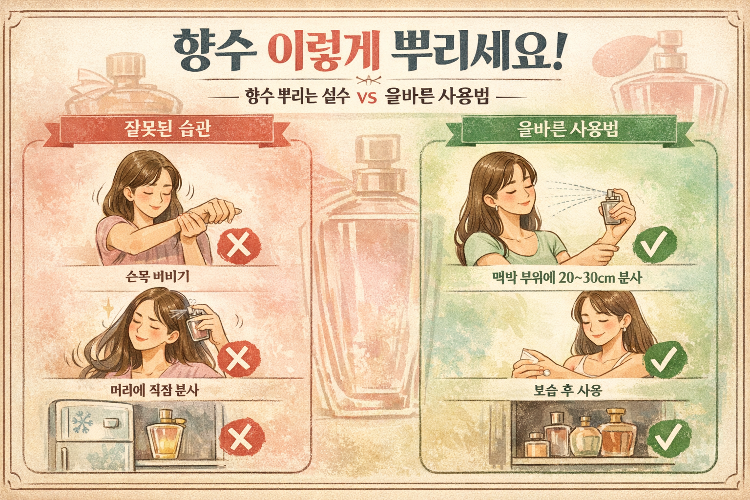 향수 손목에 뿌리고 비비세요? 향 망치는 습관과 제대로 뿌리는 법