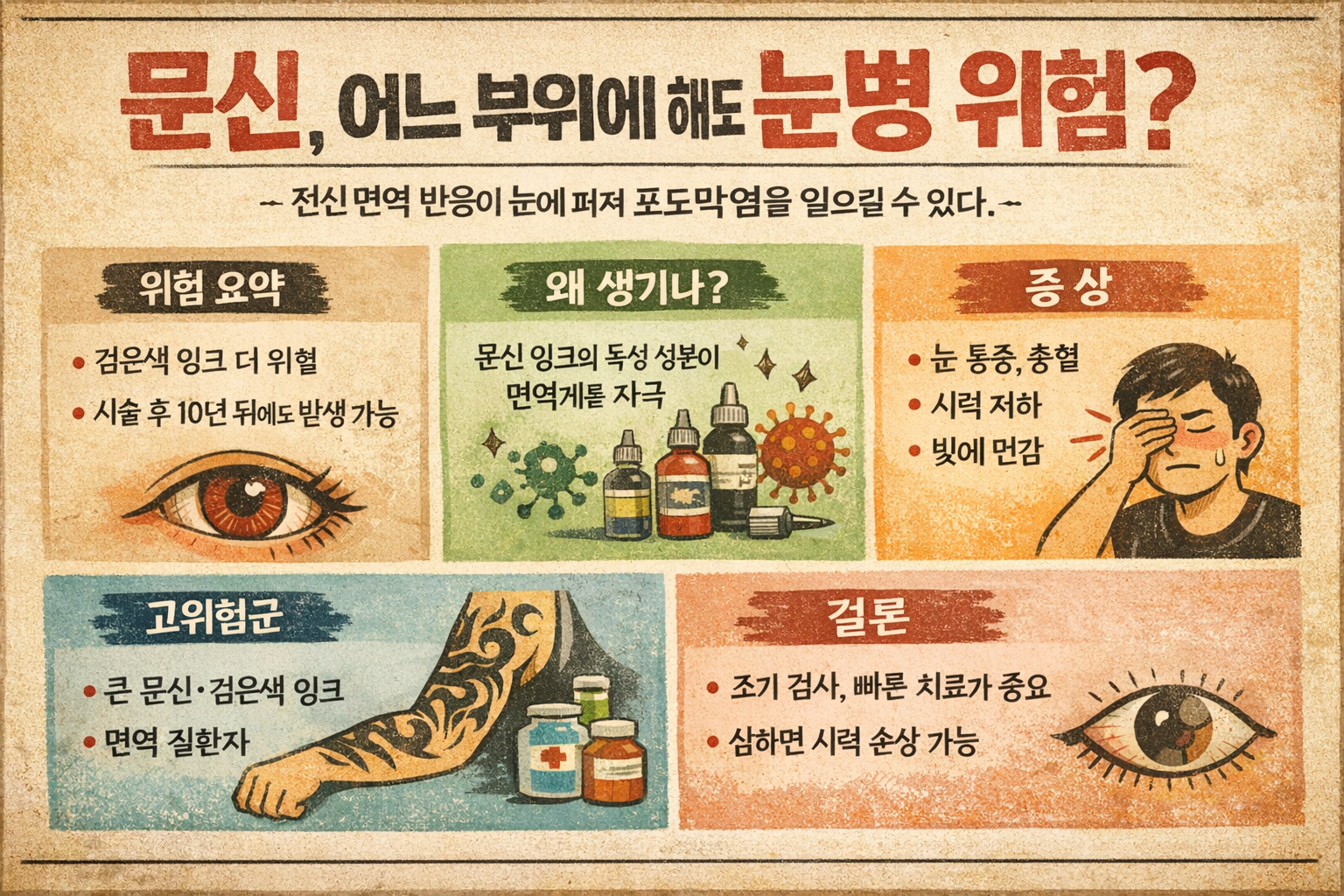 문신 포도막염 경고, 어디에 해도 위험…검은 잉크·큰 타투일수록 더 위험
