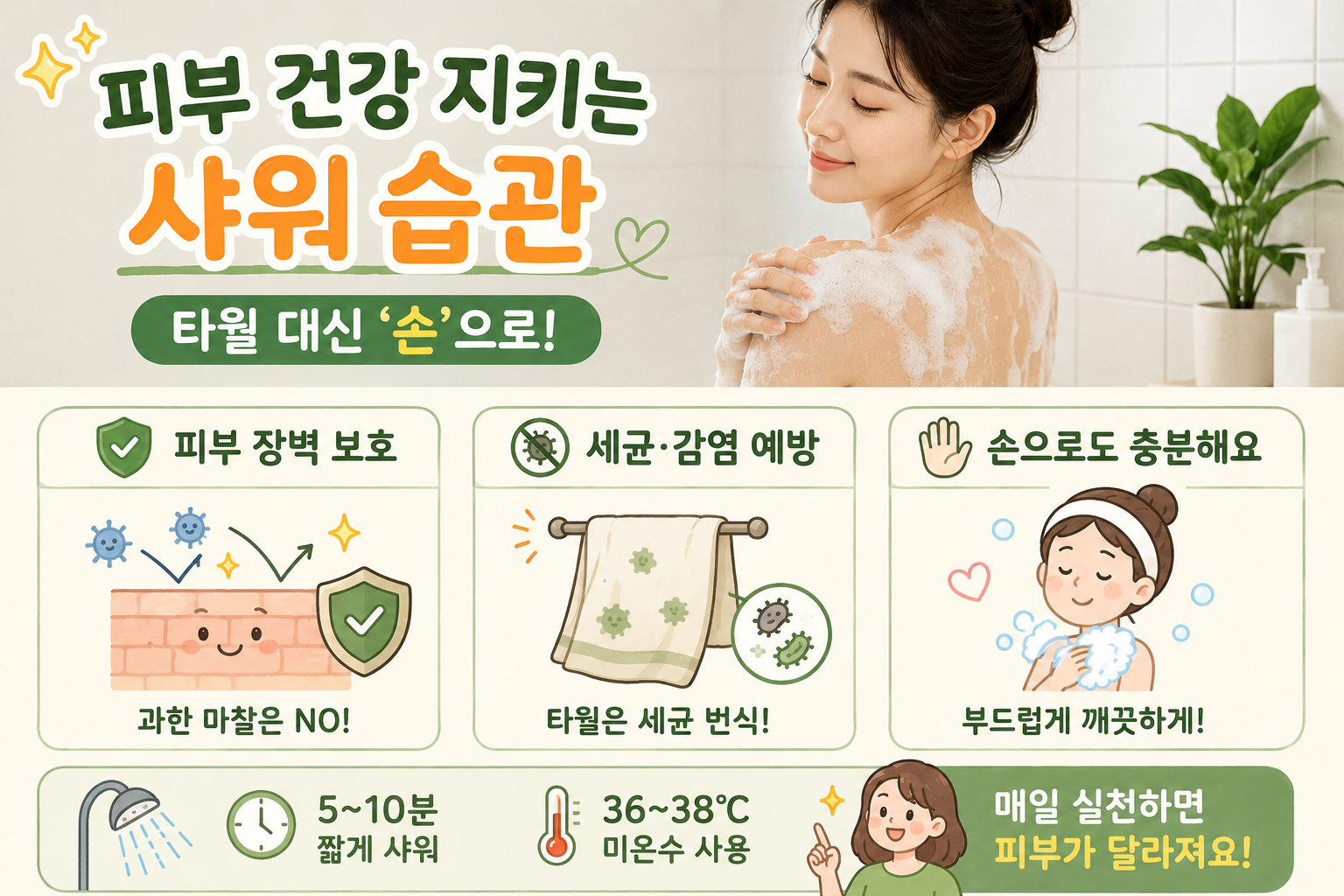 샤워타월 매일 쓰면 피부 망가질 수 있다? 피부과가 권하는 올바른 샤워법