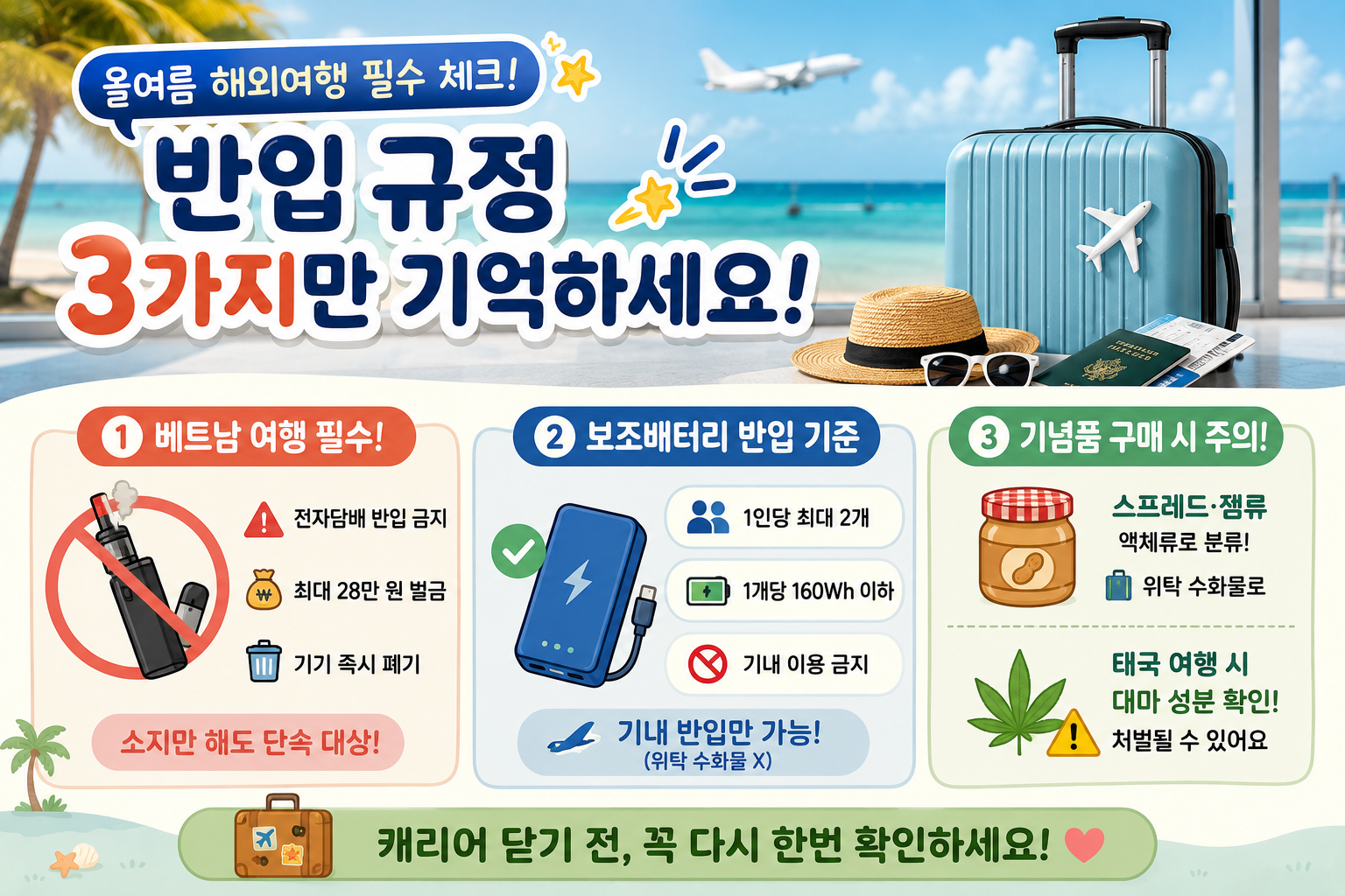2026 해외여행 준비물, 모르면 공항서 폐기! 전자담배·보조배터리·기념품 반입 규정