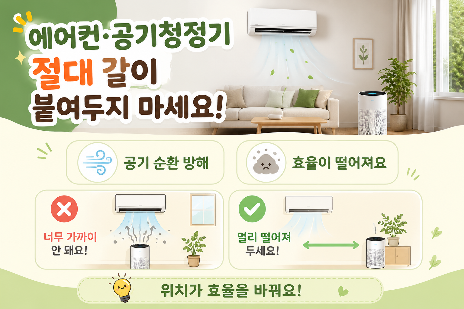 에어컨 바로 밑 공기청정기, 절대 두지 마세요! 냉방 효율 높이는 배치법