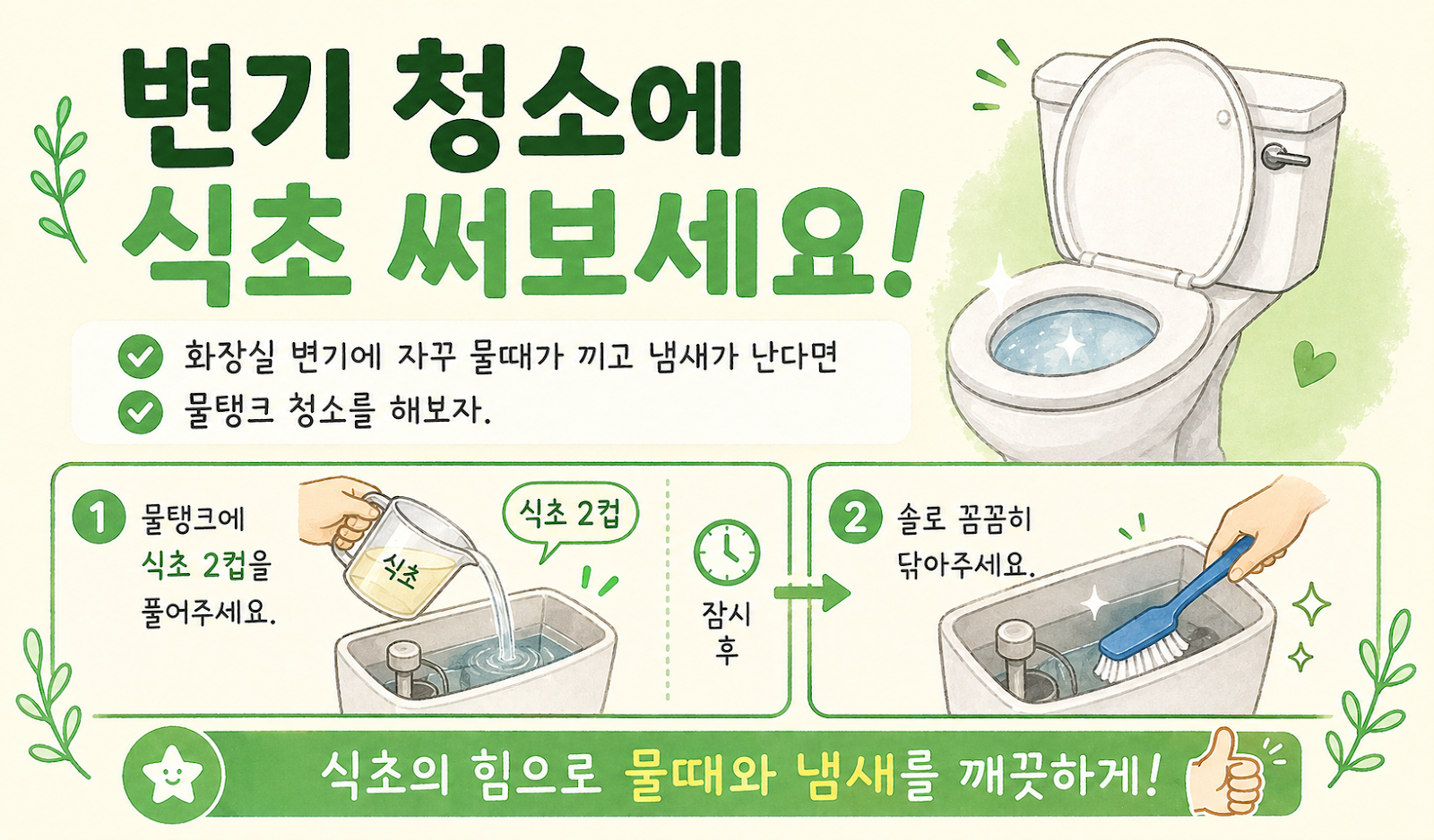 변기 물때·냄새 없애는 법, 물탱크에 식초 2컵이면 끝