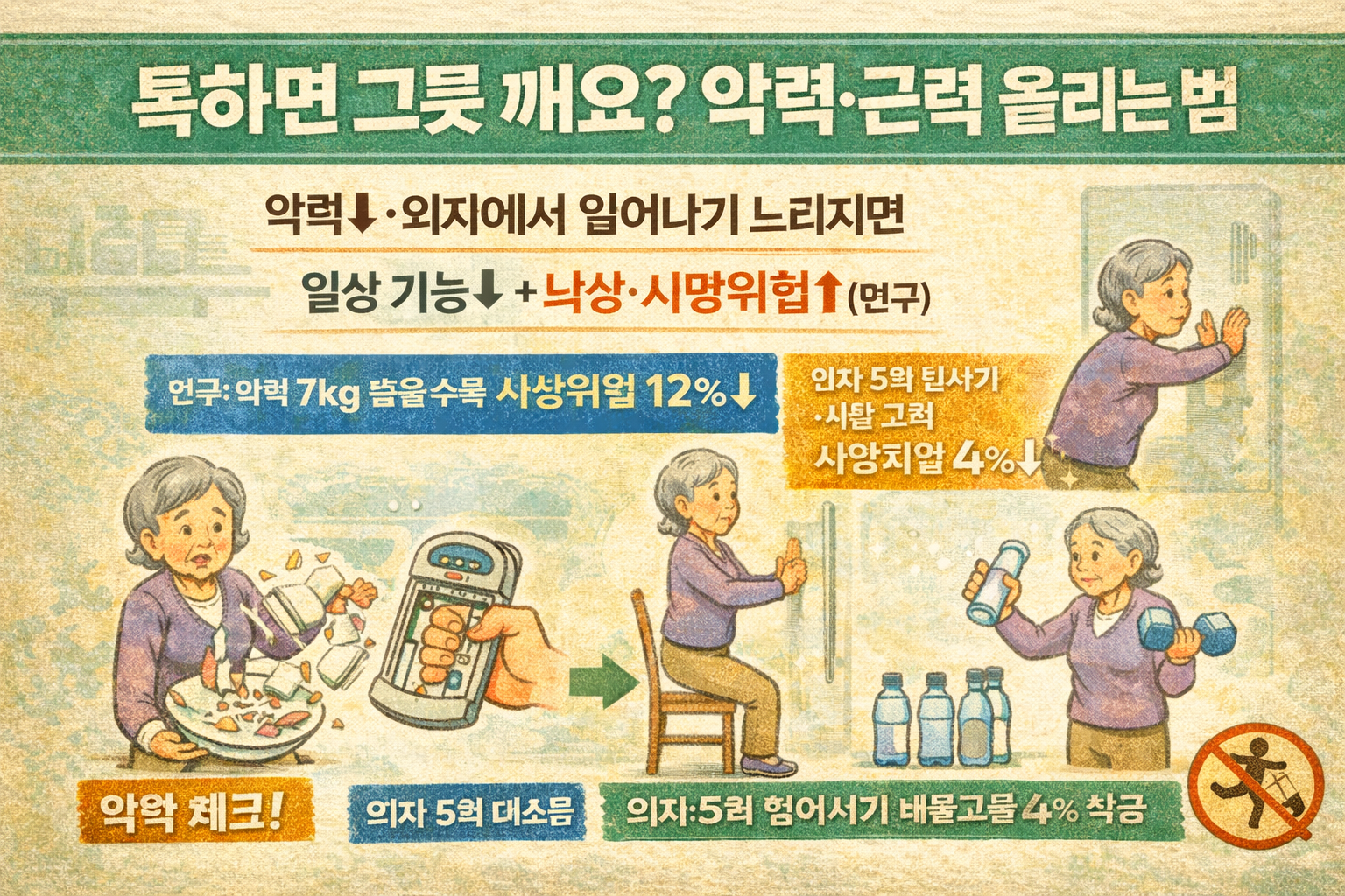 그릇 자주 떨어뜨린다면? 60~90대 여성 ‘악력·근력 저하’ 회복 운동법