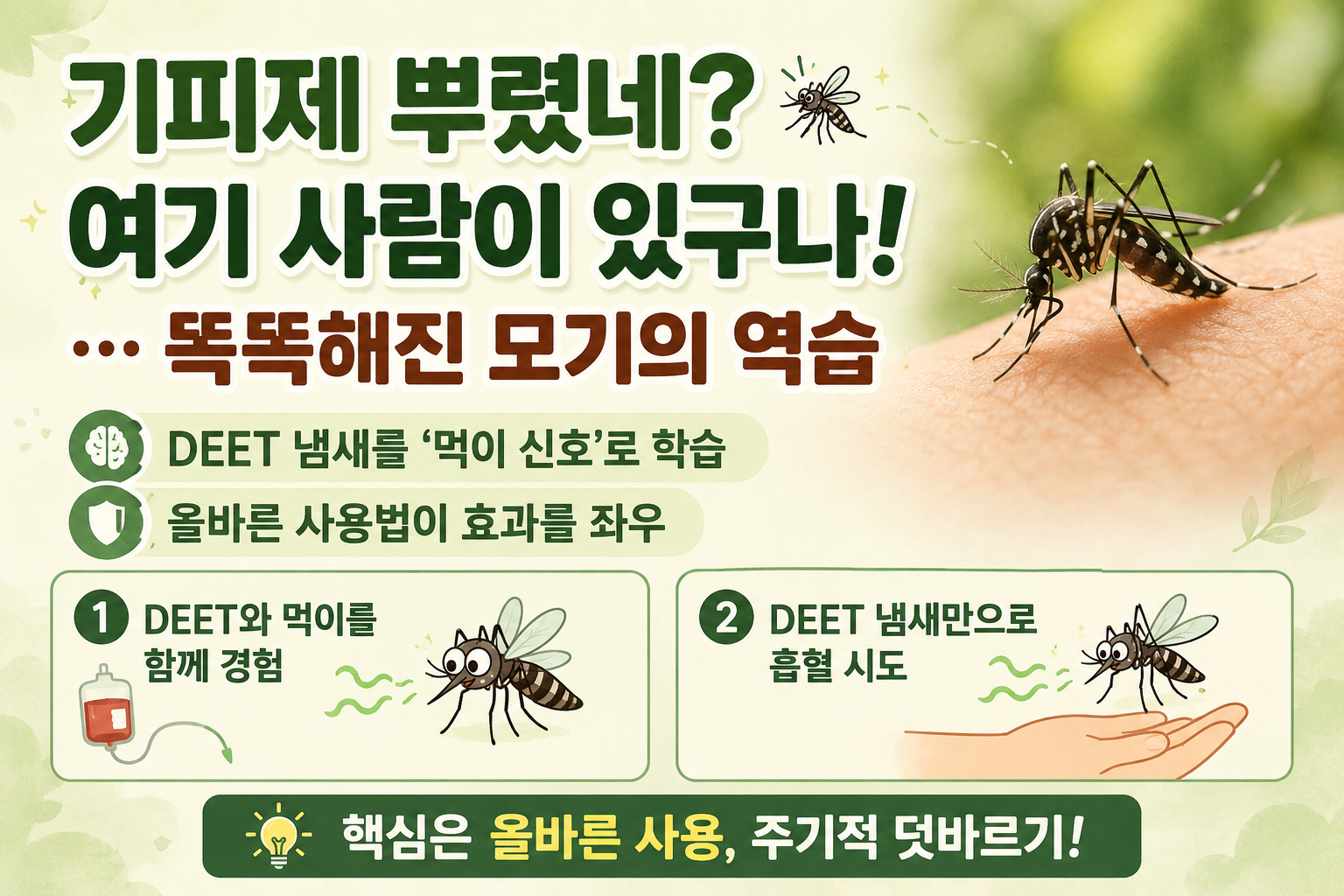 모기 기피제 뿌렸는데 더 온다? DEET 냄새를 먹이 신호로 학습한 모기의 반전
