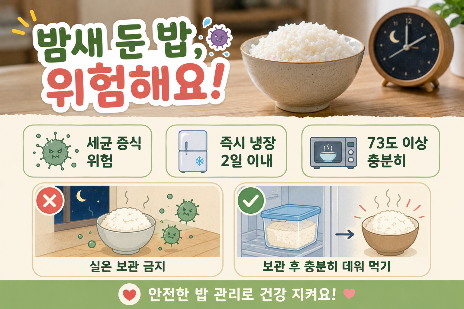 밤새 실온에 둔 밥, 전자레인지에 데워도 위험? 여름 식중독 예방법