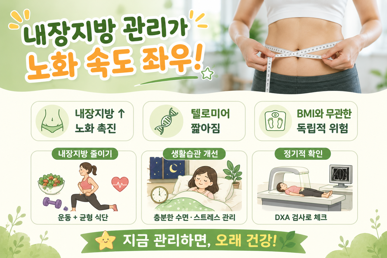 내장지방 많으면 빨리 늙는다? BMI 정상이어도 위험한 생물학적 노화 신호