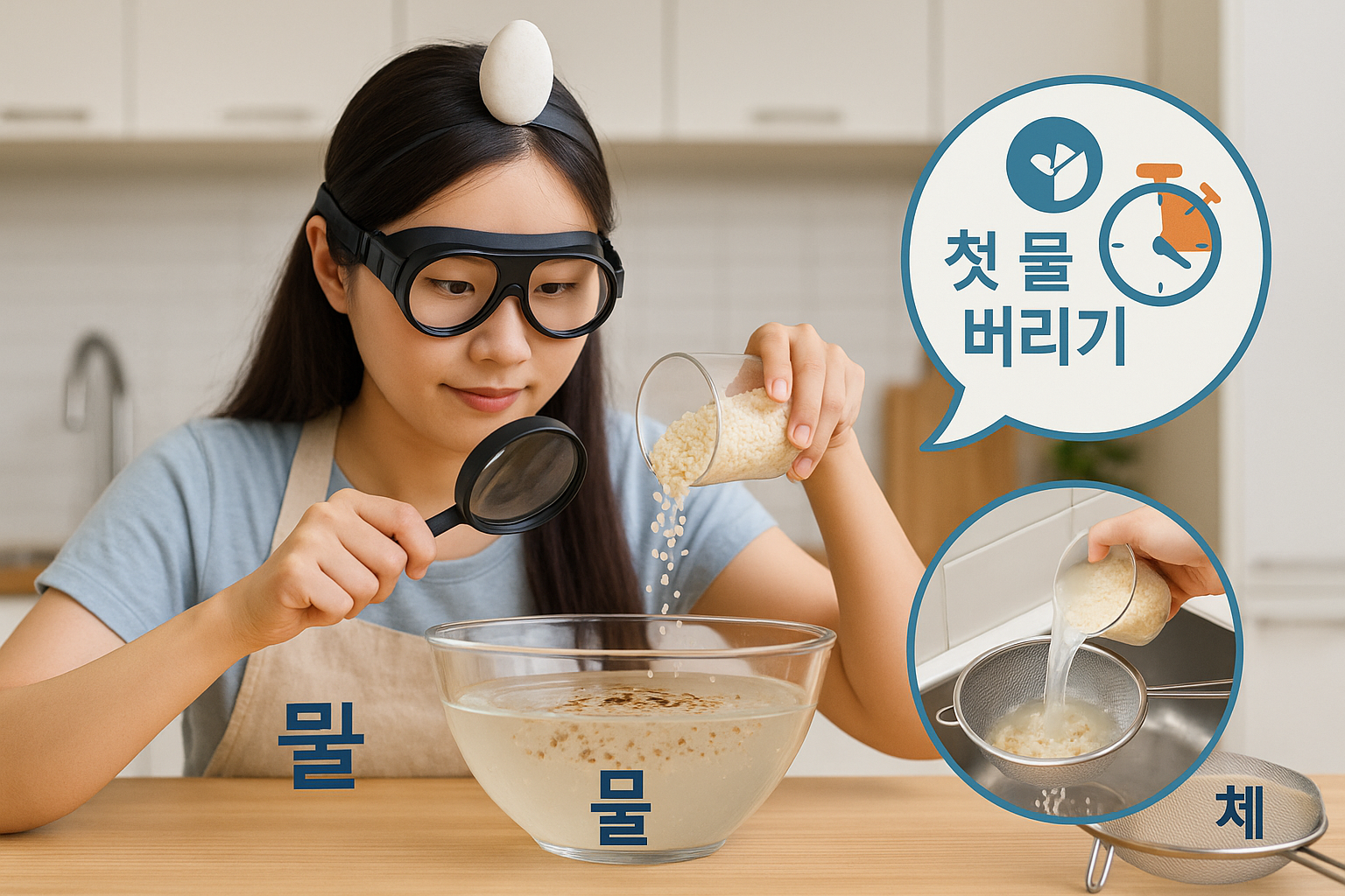 쌀 씻는 법 확실하게: 물 먼저 붓고 쌀 넣기, 첫 물은 재빨리 버리기
