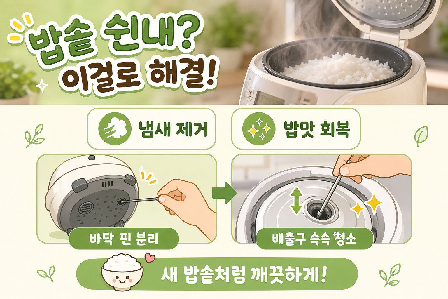 밥에서 쉰내 난다면 밥솥부터 뒤집으세요! 바닥 청소핀으로 증기 배출구 청소하는 법