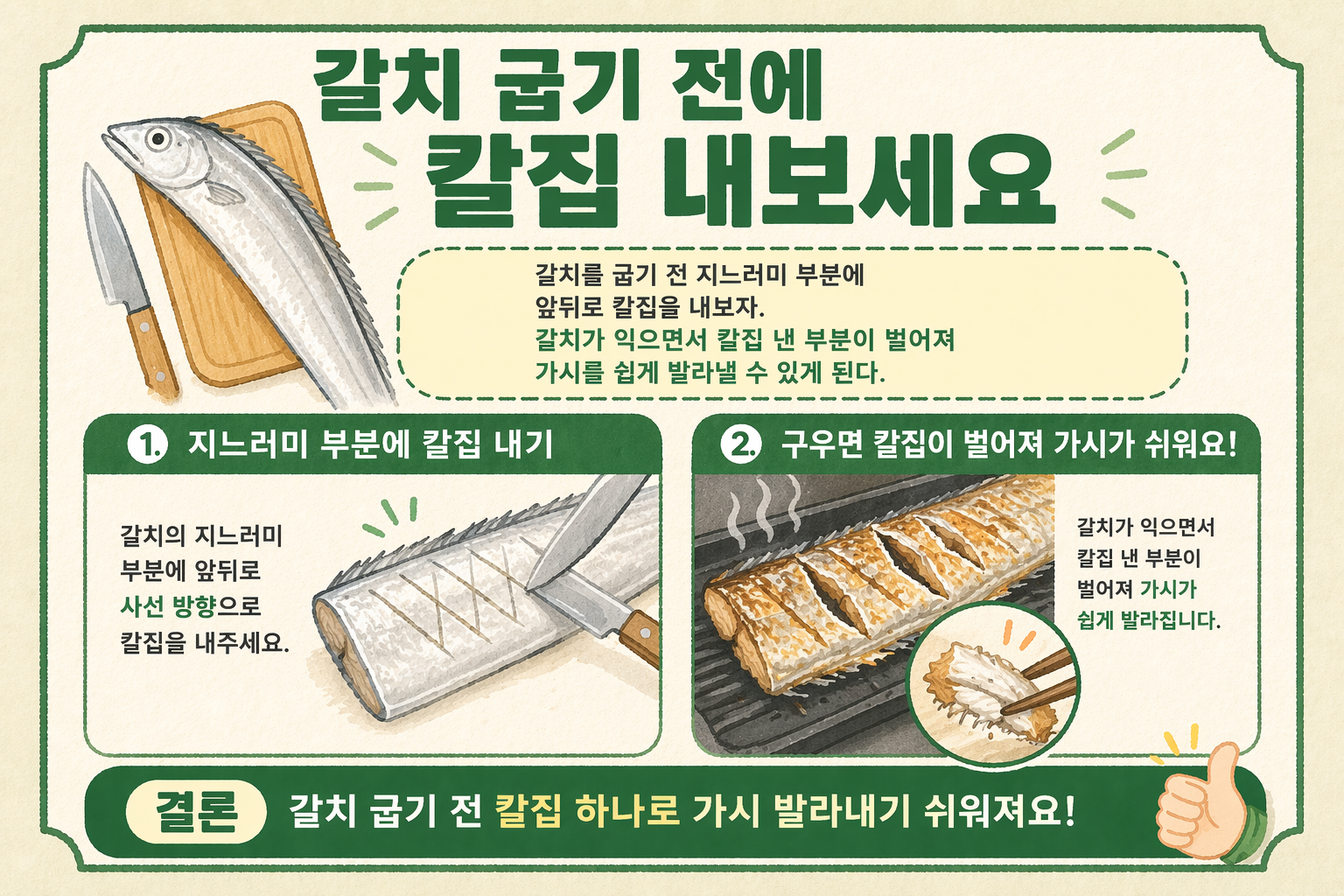 갈치 굽기 전 칼집만 내세요, 가시 쉽게 발라지는 초간단 손질 꿀팁