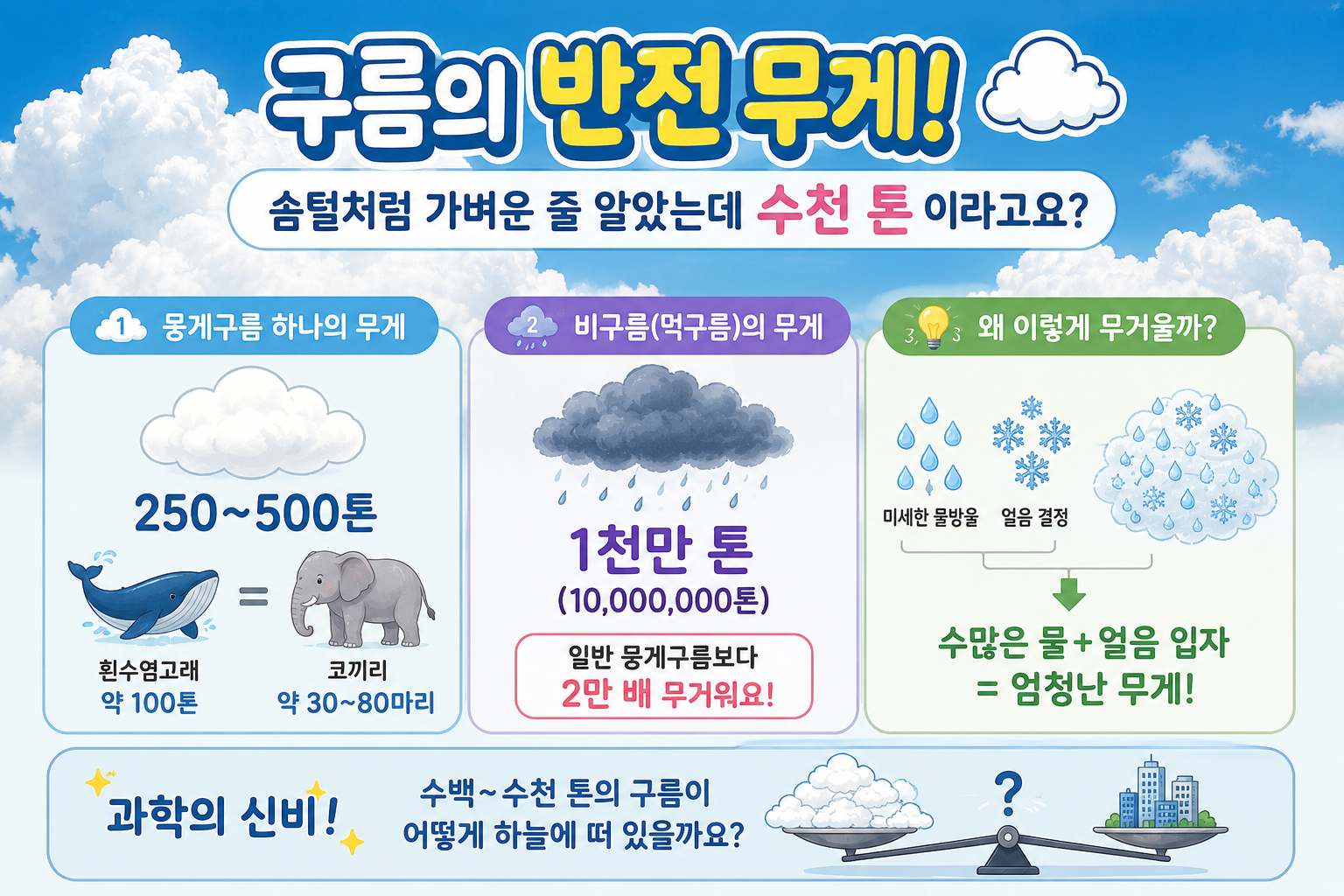 구름 무게가 수백 톤이라고? 솜사탕 같은 뭉게구름의 반전 과학