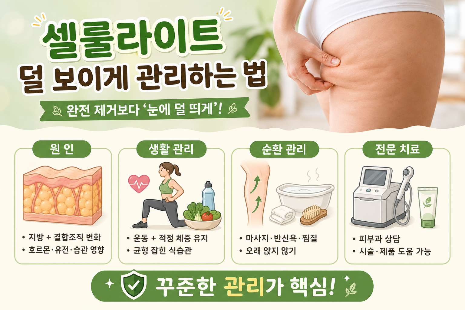 살 빼도 남는 셀룰라이트, 왜 생길까? 허벅지 울퉁불퉁 줄이는 관리법