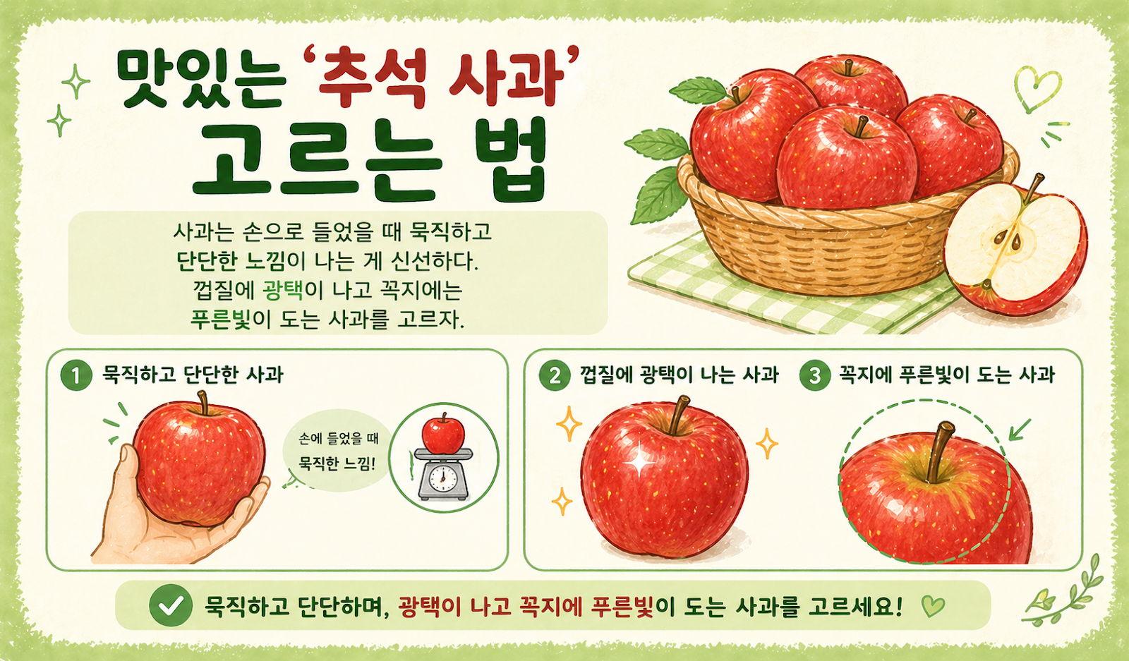 추석 사과 고르는 법, 묵직하고 단단한 게 맛있다! 꼭지 색까지 보면 실패 없습니다