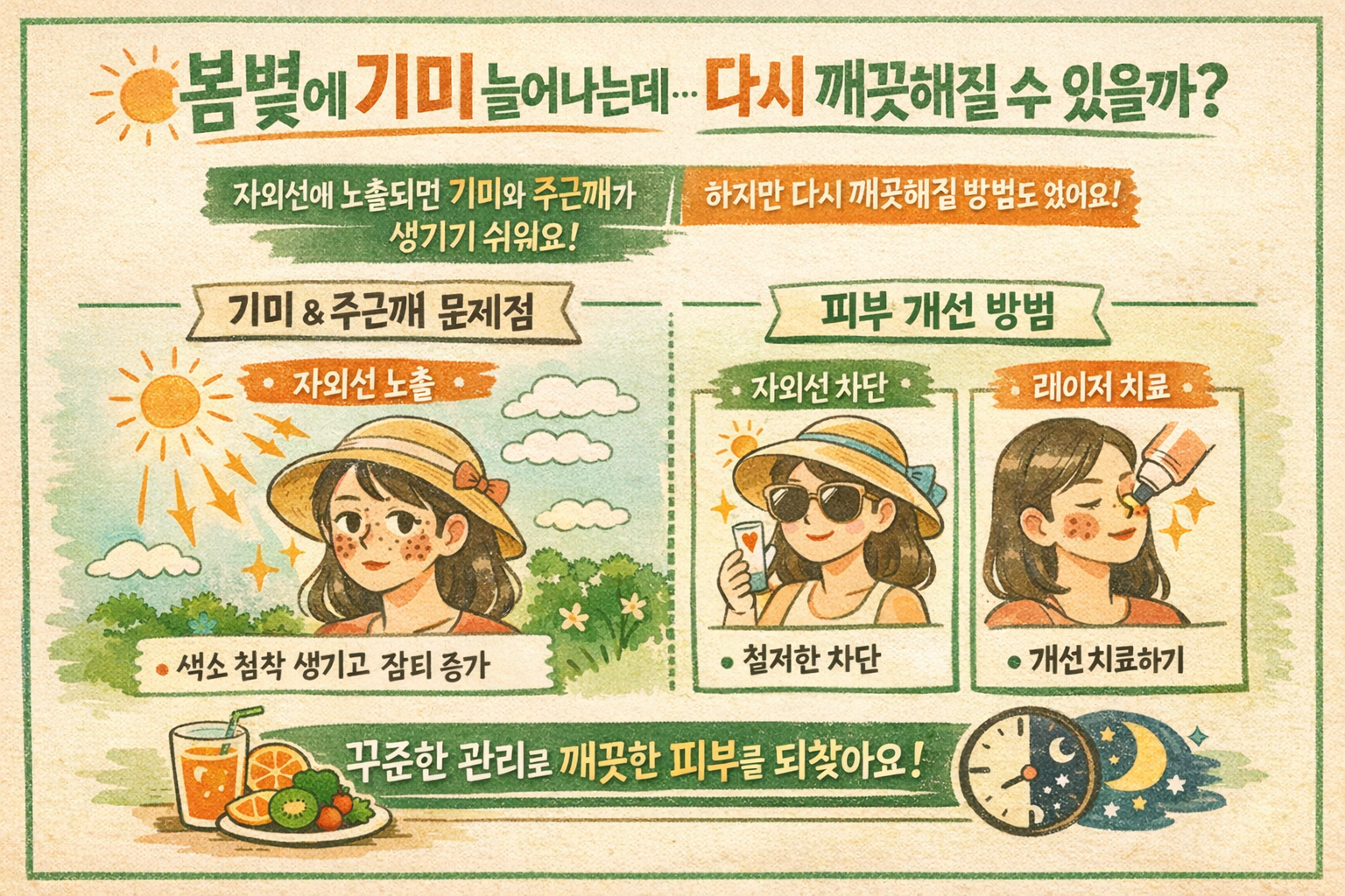 봄볕에 늘어난 기미·주근깨, 다시 깨끗해질까? 자외선 차단부터 레이저 치료까지