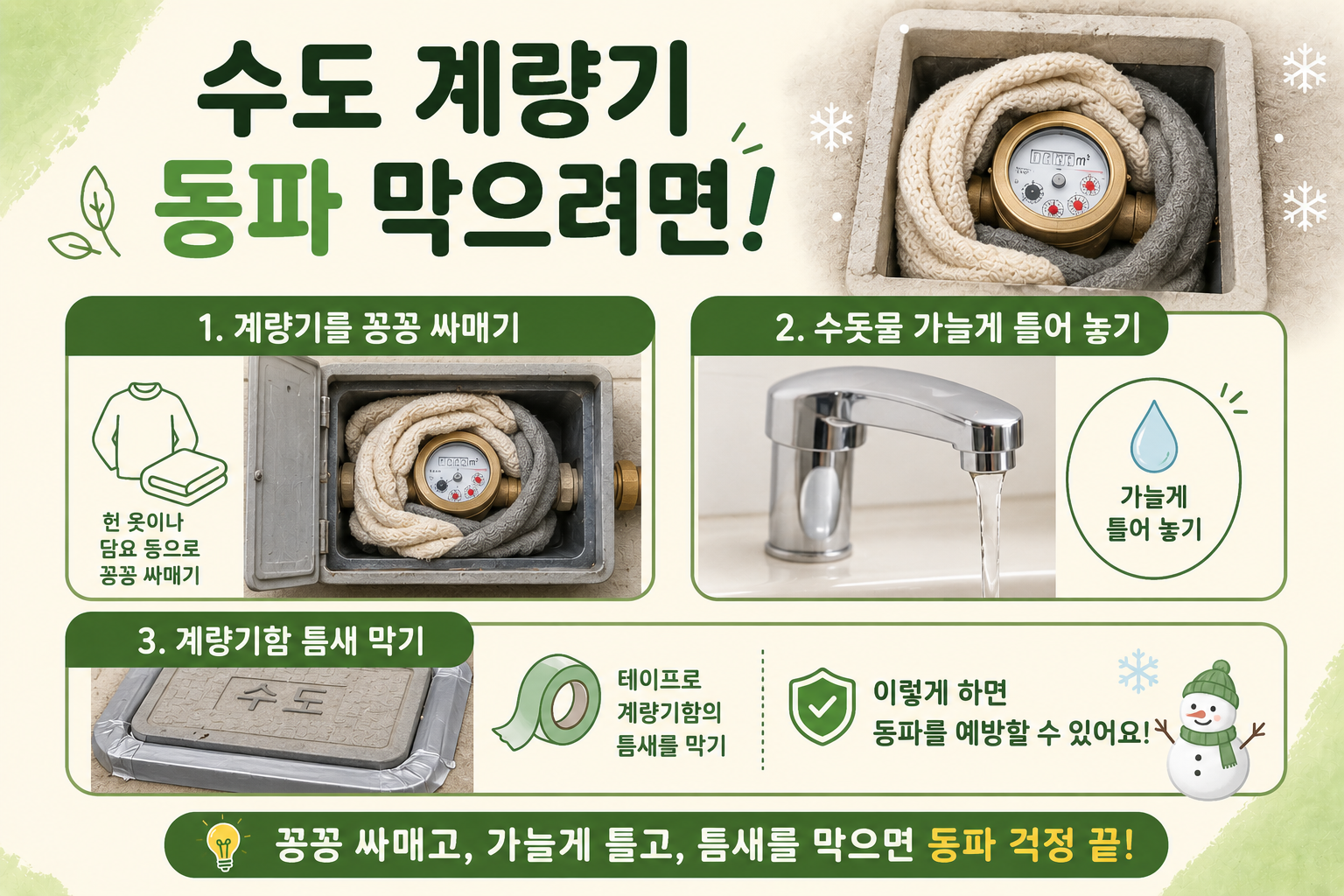 수도 계량기 동파 막는 법, 헌 옷 보온과 물 조금 틀기가 핵심입니다