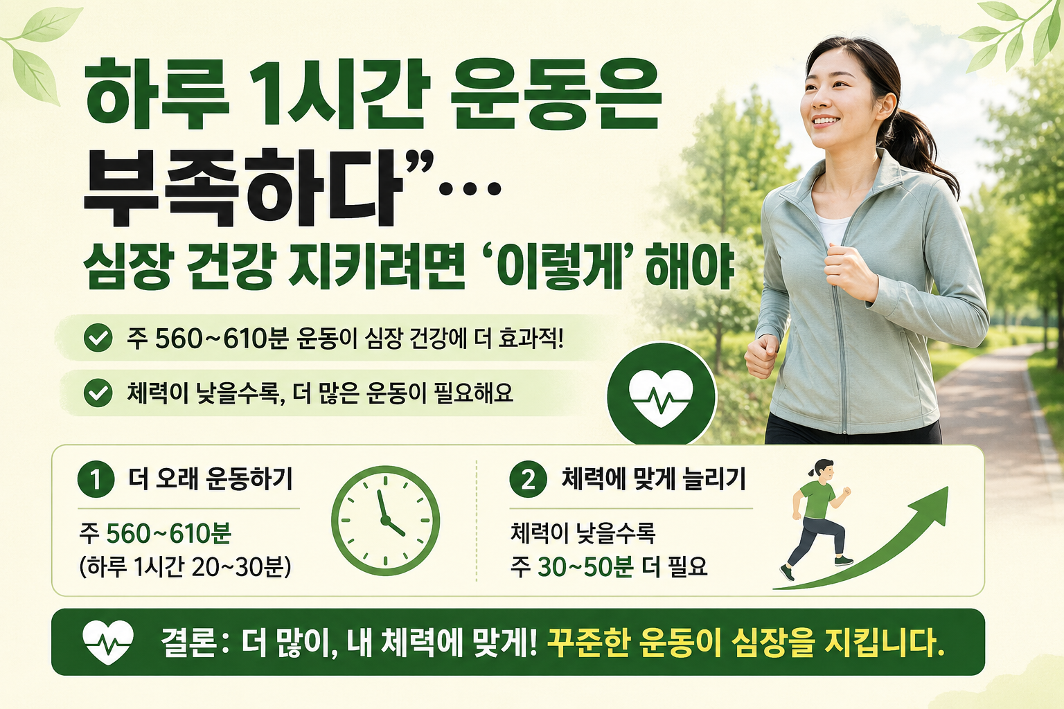 하루 1시간 운동도 부족하다? 심장 건강 지키는 주 610분 운동 기준