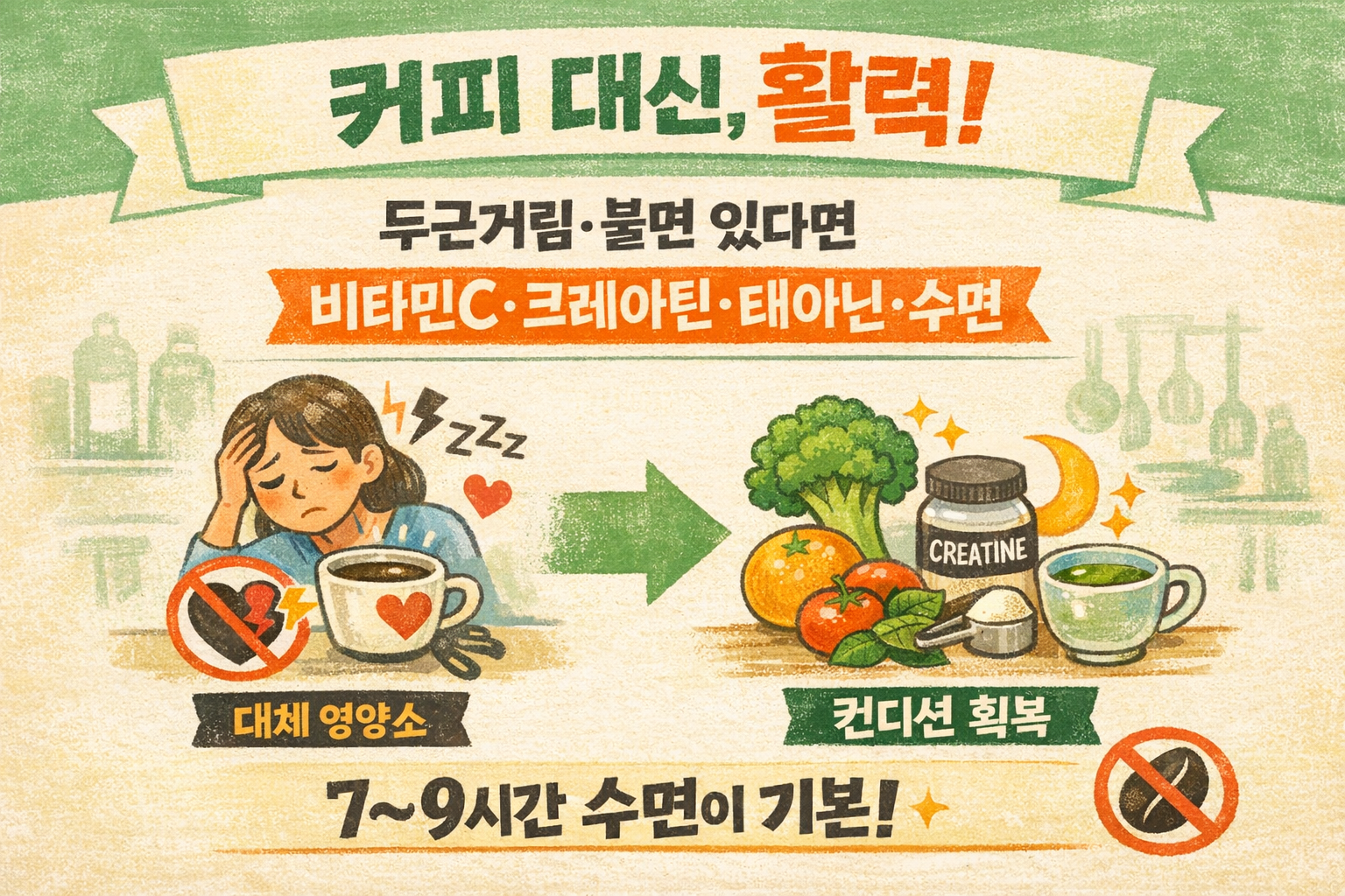 카페인 안 맞는 사람 필독! 커피 대신 피로 잡는 3가지(비타민C·크레아틴·L-테아닌)