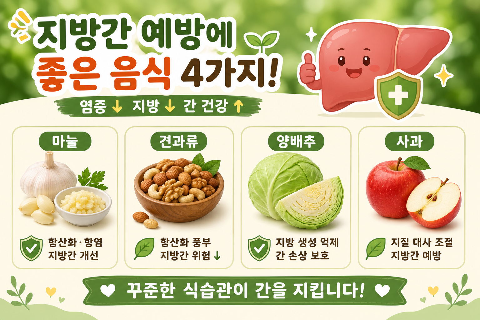 간은 아파도 티 안 난다…지방간 막는 음식 4가지, 마늘·견과류·양배추·사과