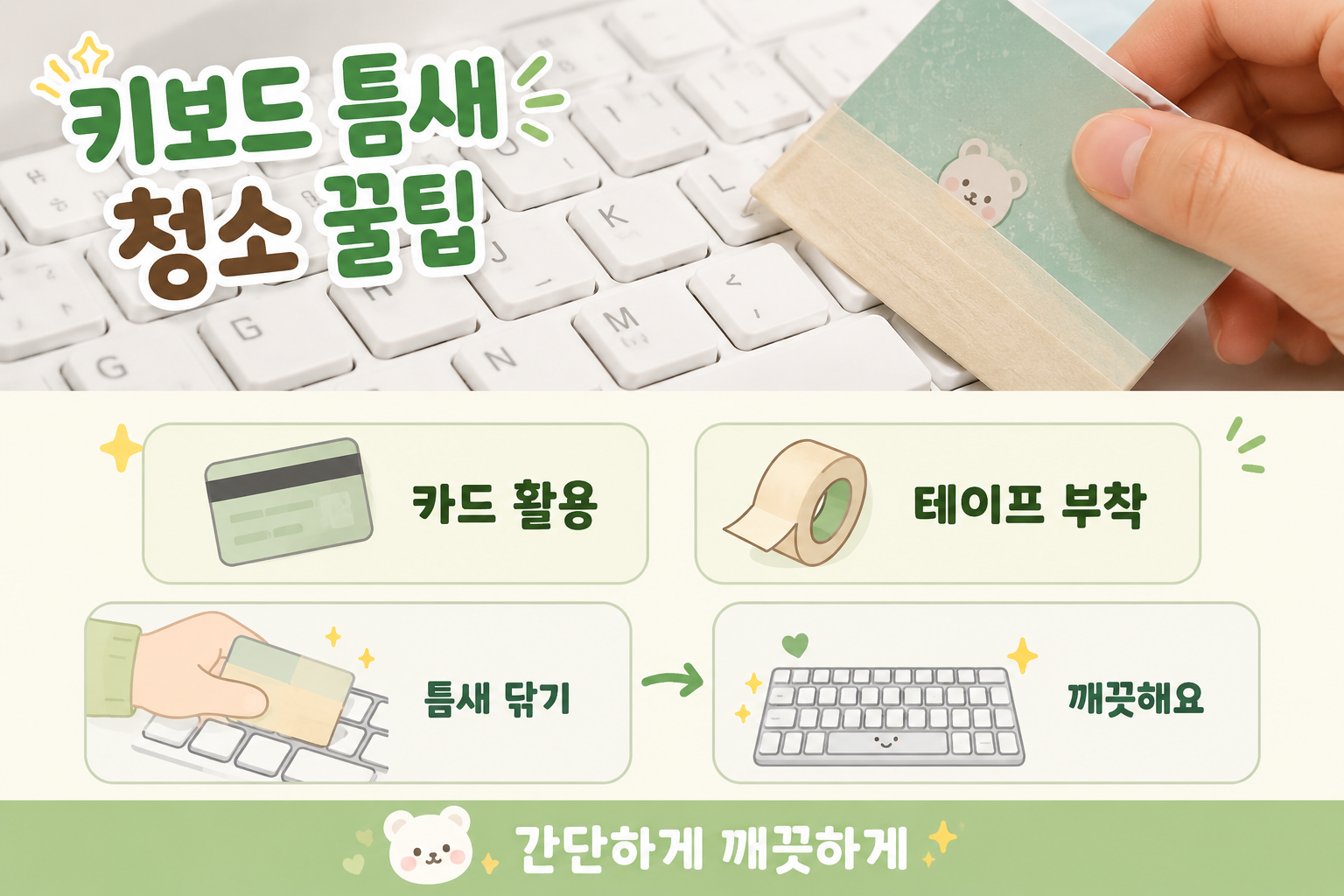 키보드 틈새 먼지 청소, 버리는 카드와 테이프면 1분 만에 끝!