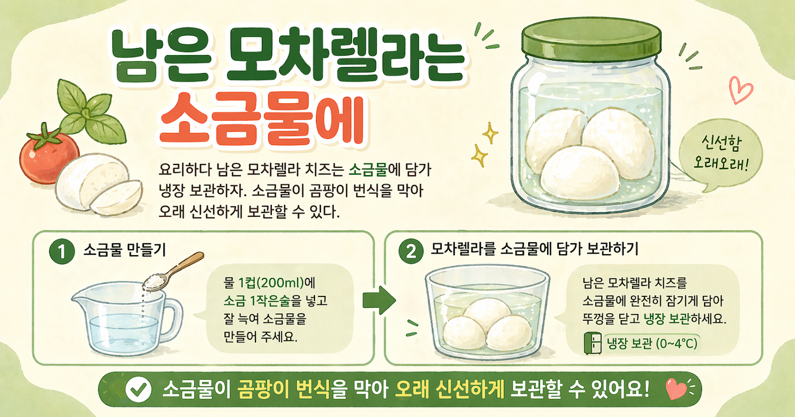 남은 모차렐라 치즈, 그냥 넣지 마세요…소금물 냉장보관이 신선함 살리는 보관법