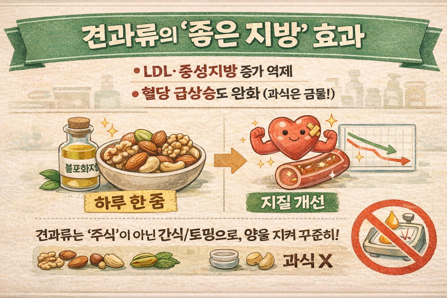 견과류 꾸준히 먹으면 고지혈증·혈당에 어떤 변화? 좋은 지방 효과와 하루 한 줌 적정 섭취법