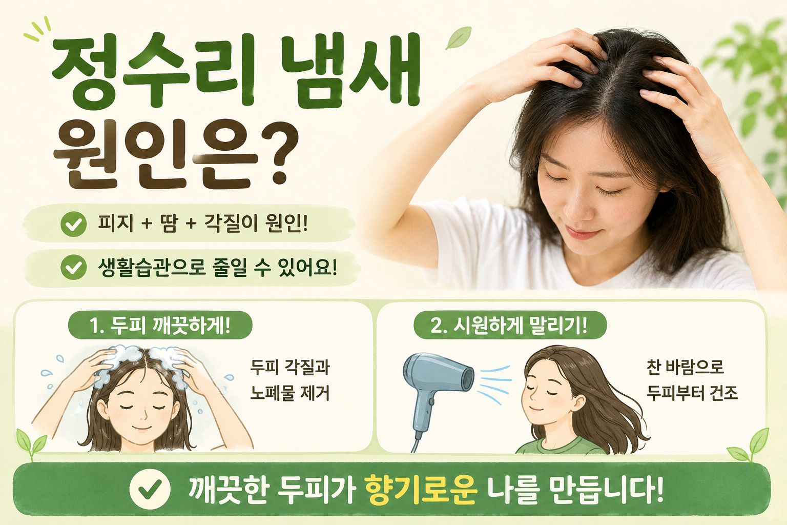 머리 감아도 나는 정수리 냄새 원인, 두피 냄새 없애는 법