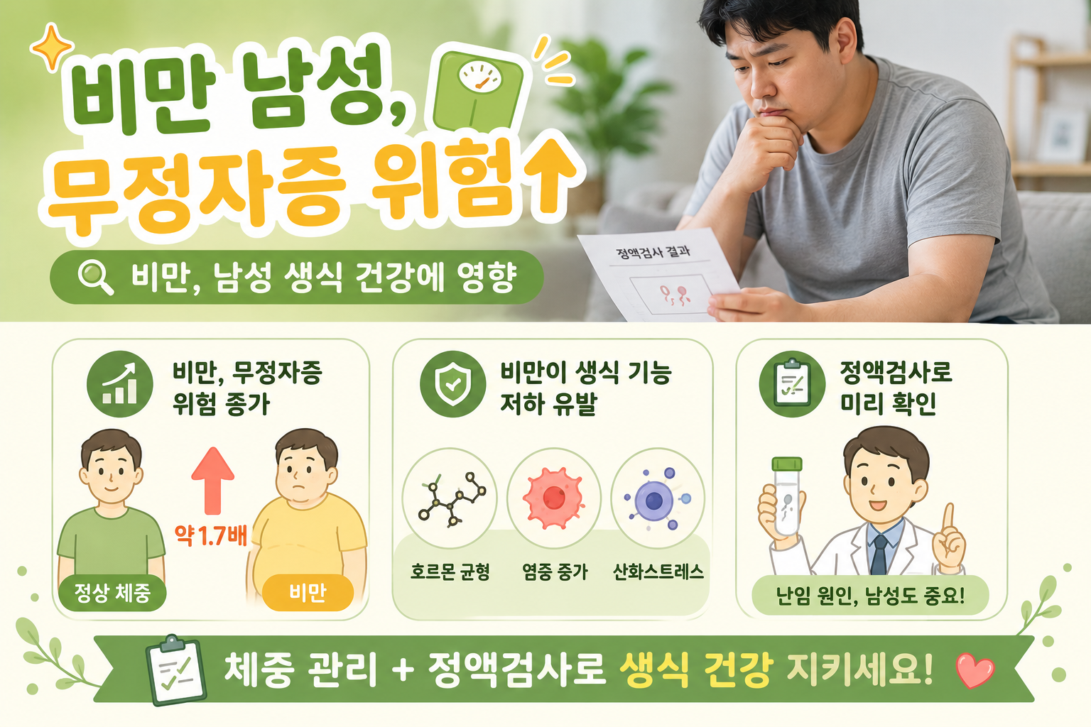 비만 남성 무정자증 67% 높았다? 남성 난임과 BMI 관계
