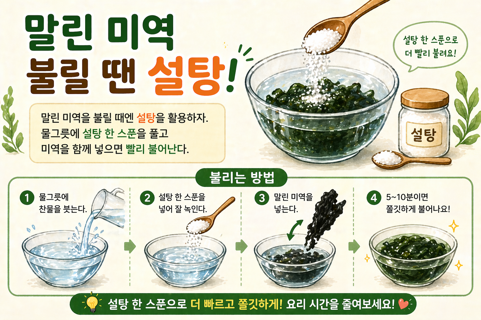 말린 미역 불릴 때 설탕, 괜히 넣는 게 아닙니다…더 빨리 불어나는 초간단 팁