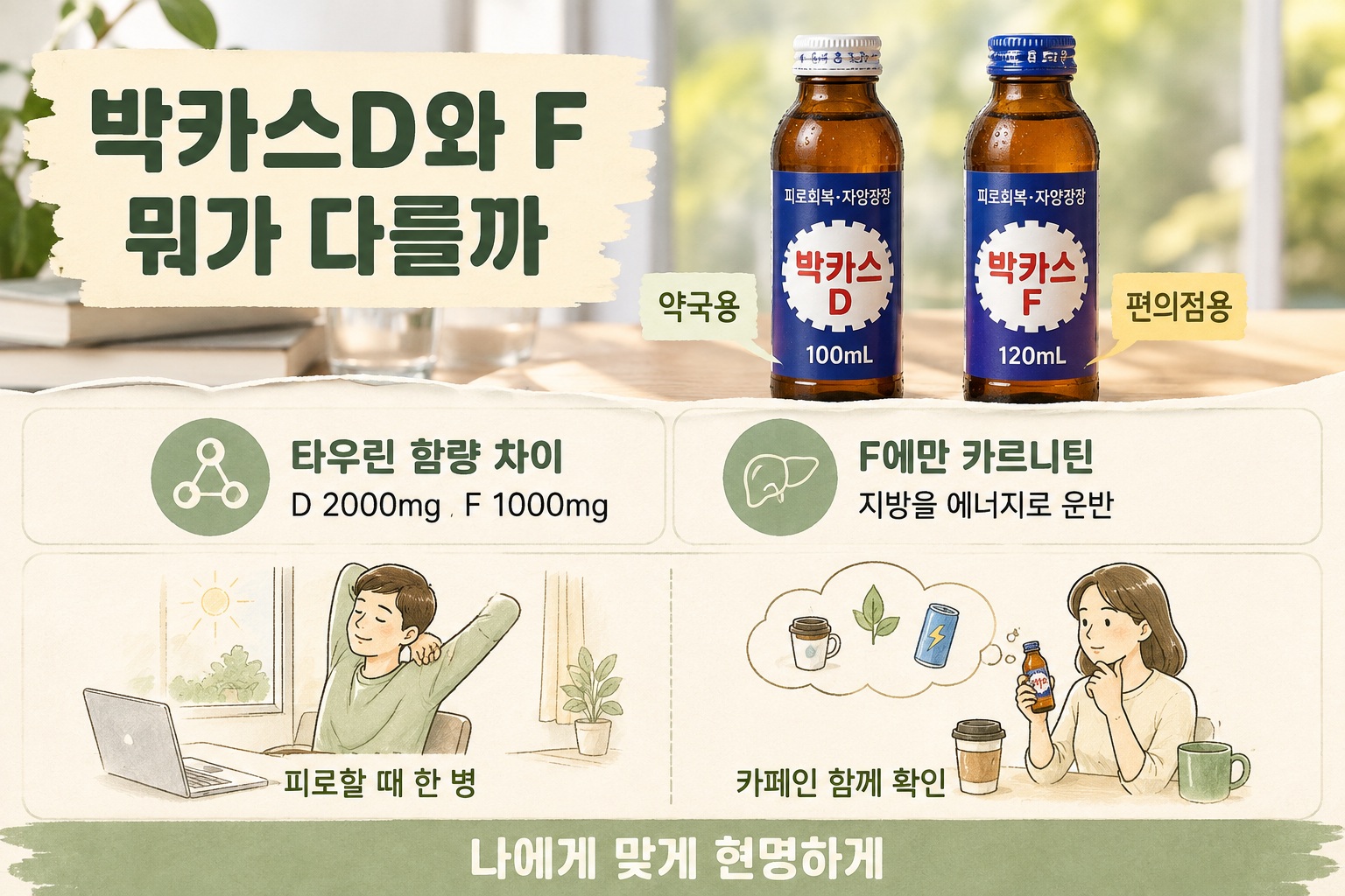 박카스D 박카스F 차이, 약국·편의점 제품 성분과 카페인 비교