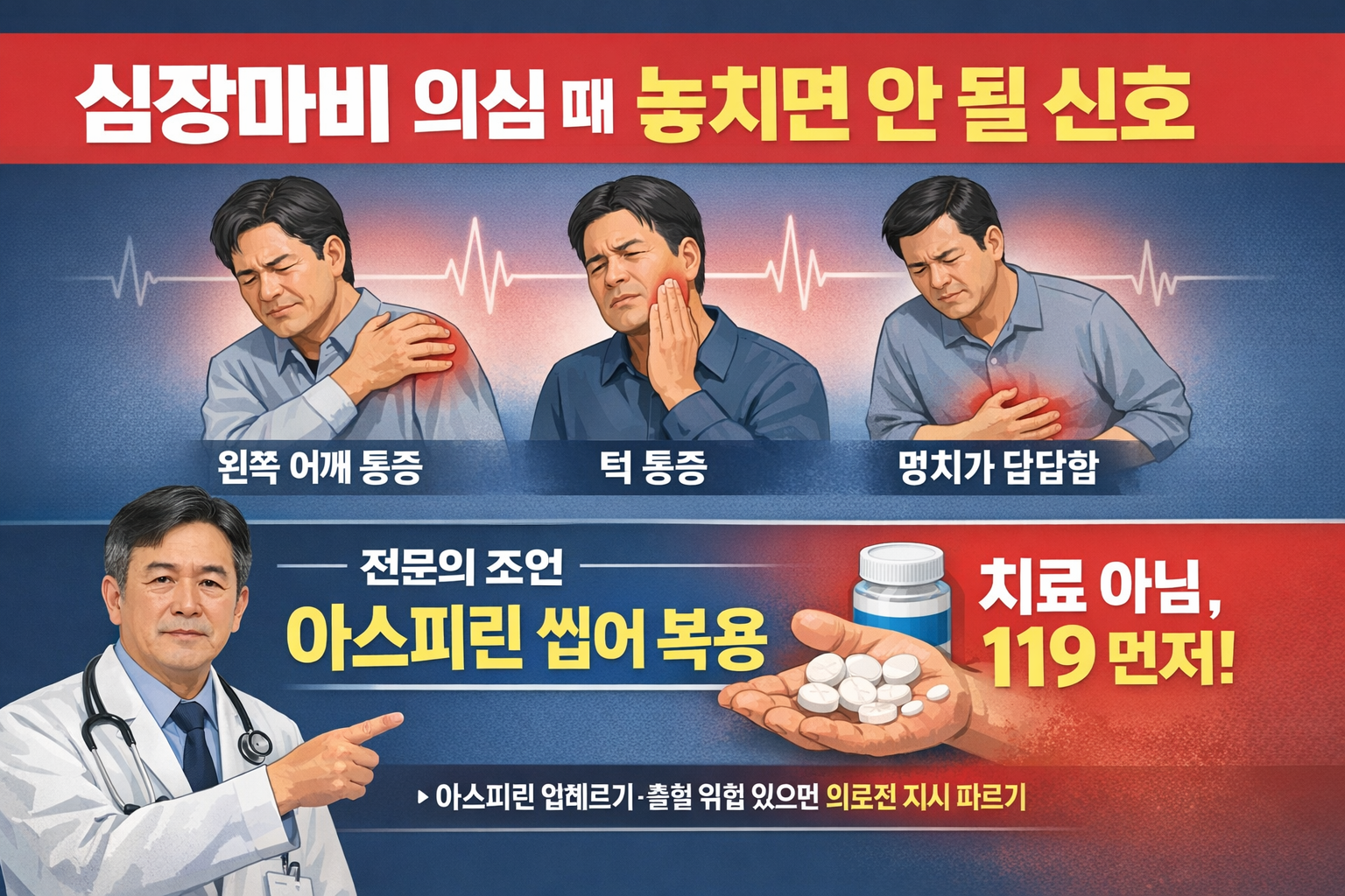 심근경색·심장마비 전조증상, 턱·명치·왼쪽 어깨 통증일 때 아스피린 씹는 이유