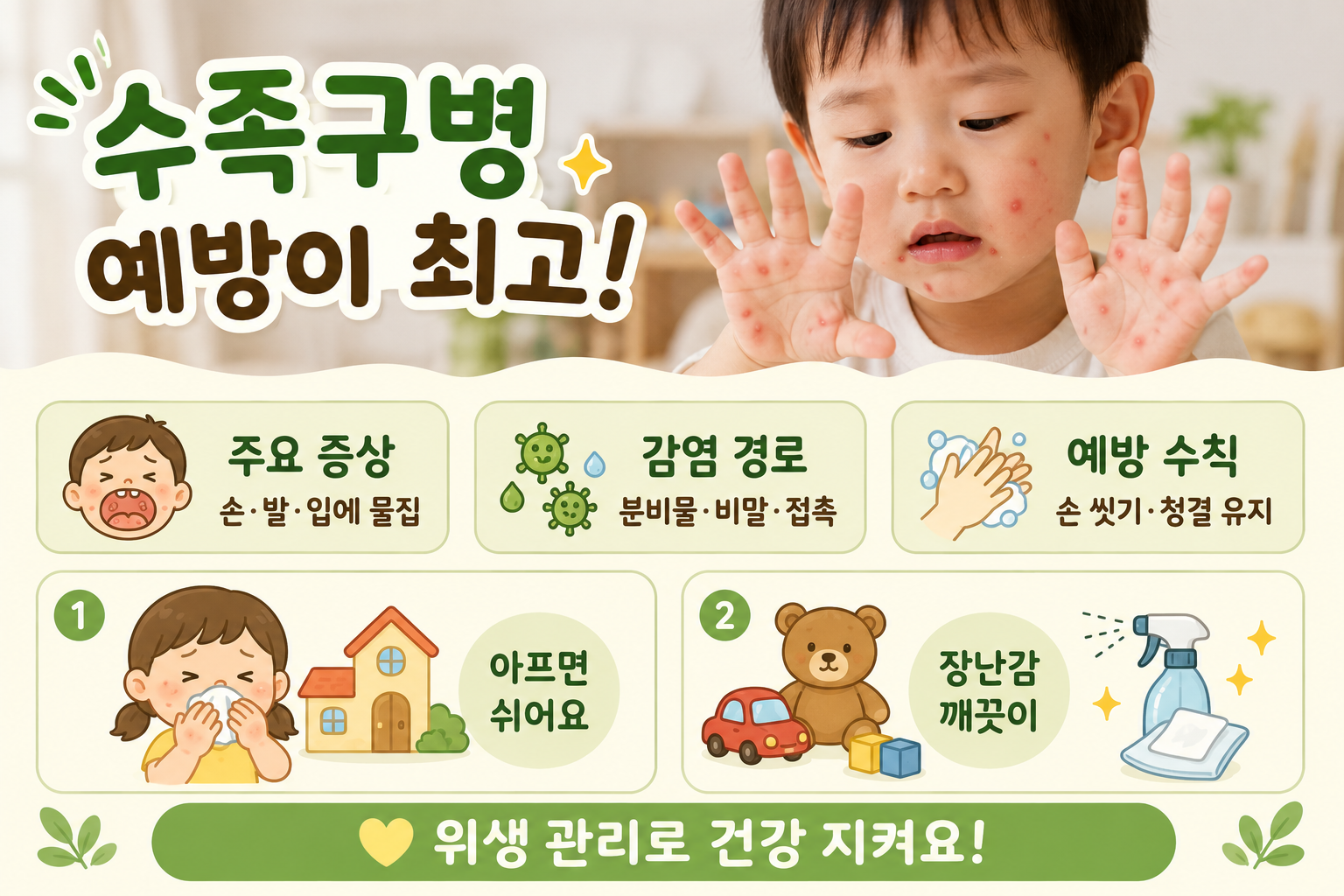 아이 손발입 물집, 수족구병일까? 등원 중단해야 하는 증상