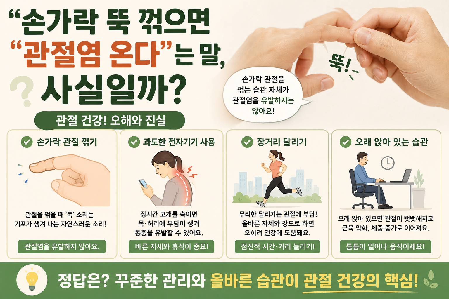 손가락 뚝 꺾으면 관절염 온다? 의외로 몰랐던 관절 건강 속설의 진실