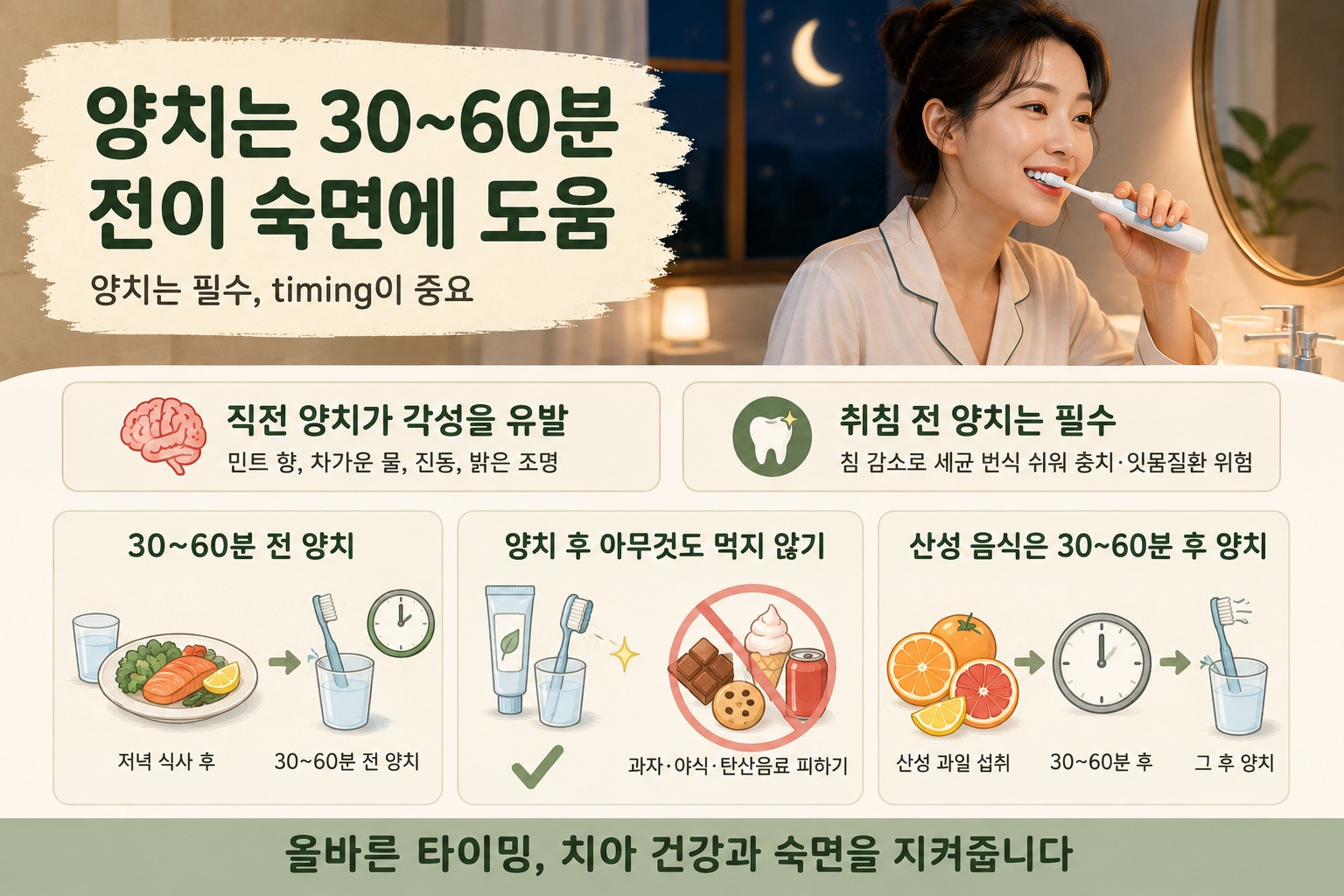 자기 전 양치 시간, 잠들기 직전보다 30~60분 전에 하면 좋은 이유