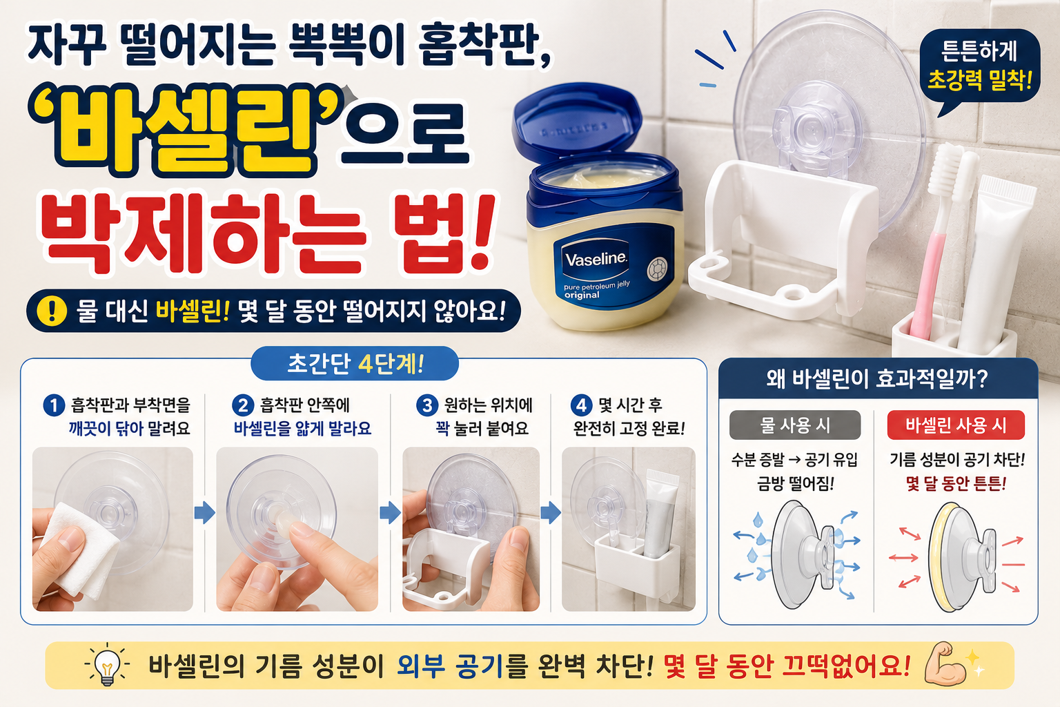 자꾸 떨어지는 흡착판, 바셀린 하나면 몇 달은 버팁니다