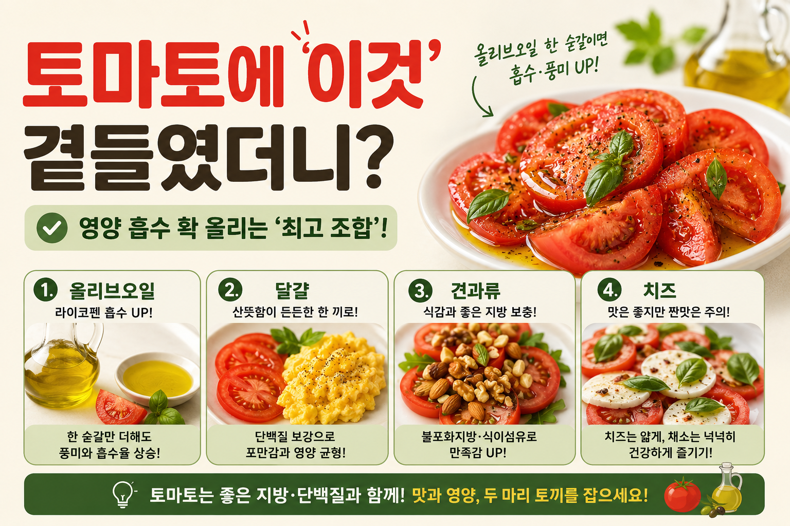 토마토에 올리브오일 한 숟갈? 라이코펜 흡수 높이는 최고 조합