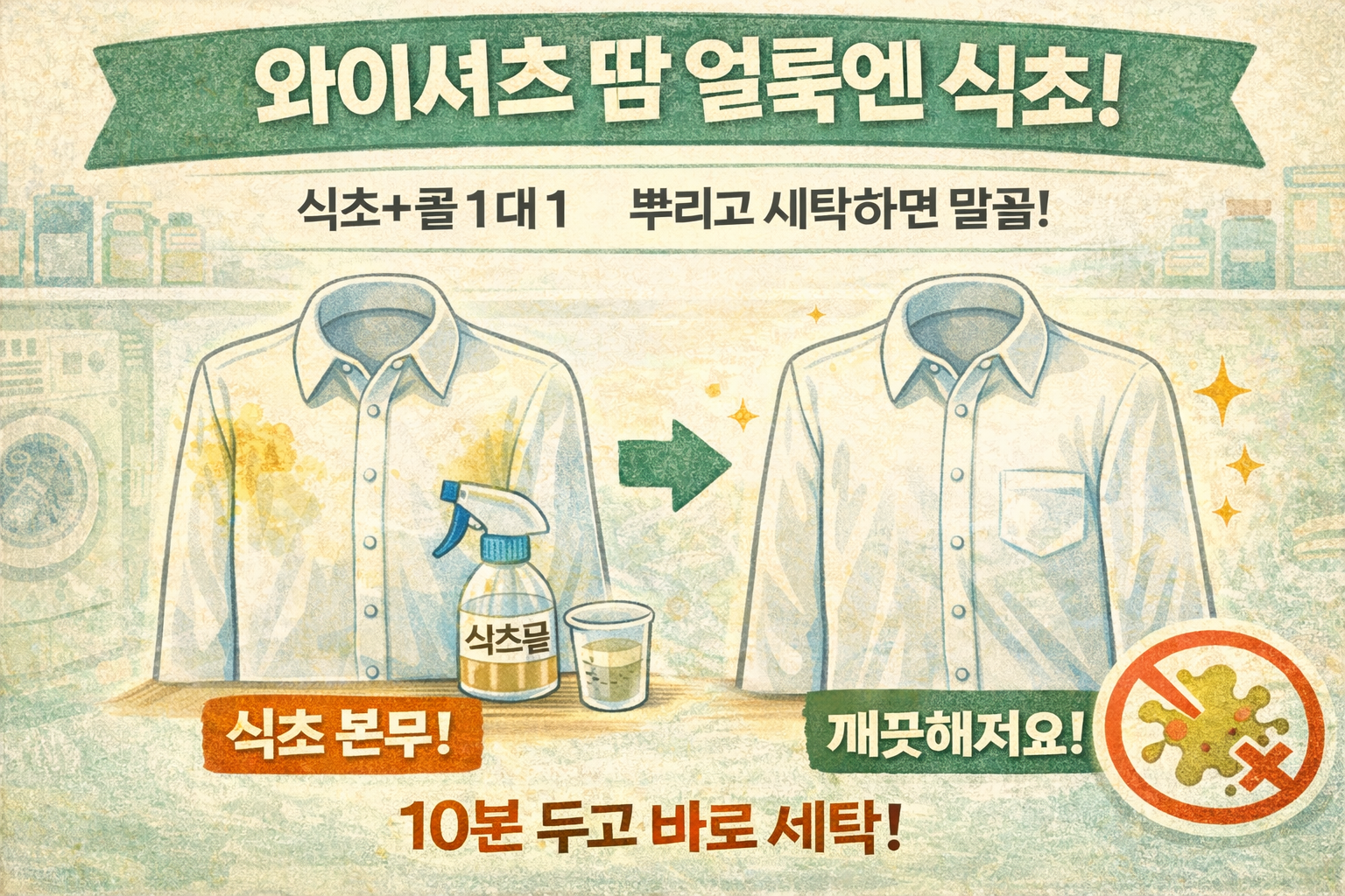와이셔츠 땀 얼룩 제거 꿀팁: 식초+물 1:1로 뿌리고 세탁하세요