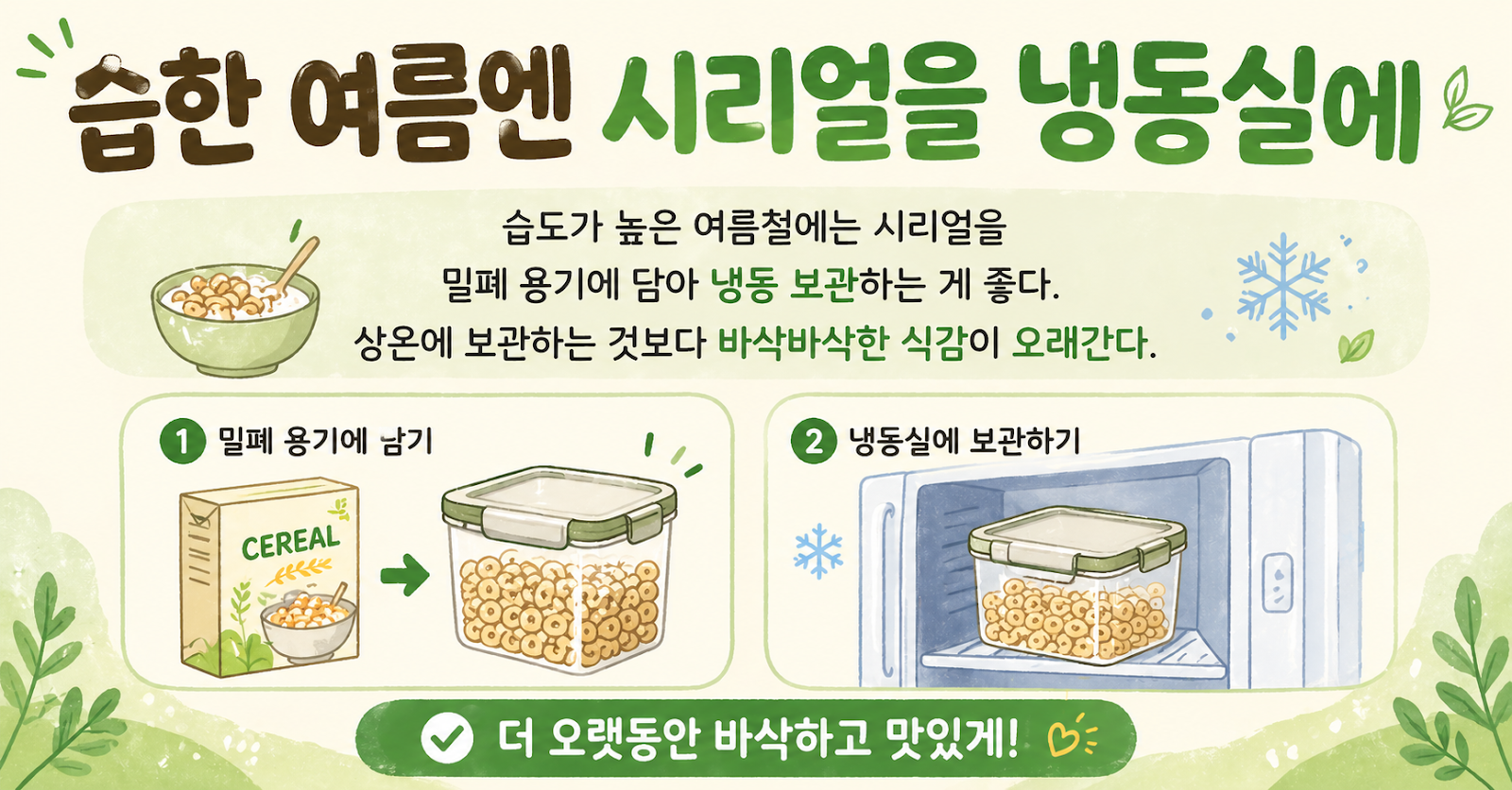 습한 여름 시리얼 눅눅해지기 전 냉동실에 넣어야 하는 이유