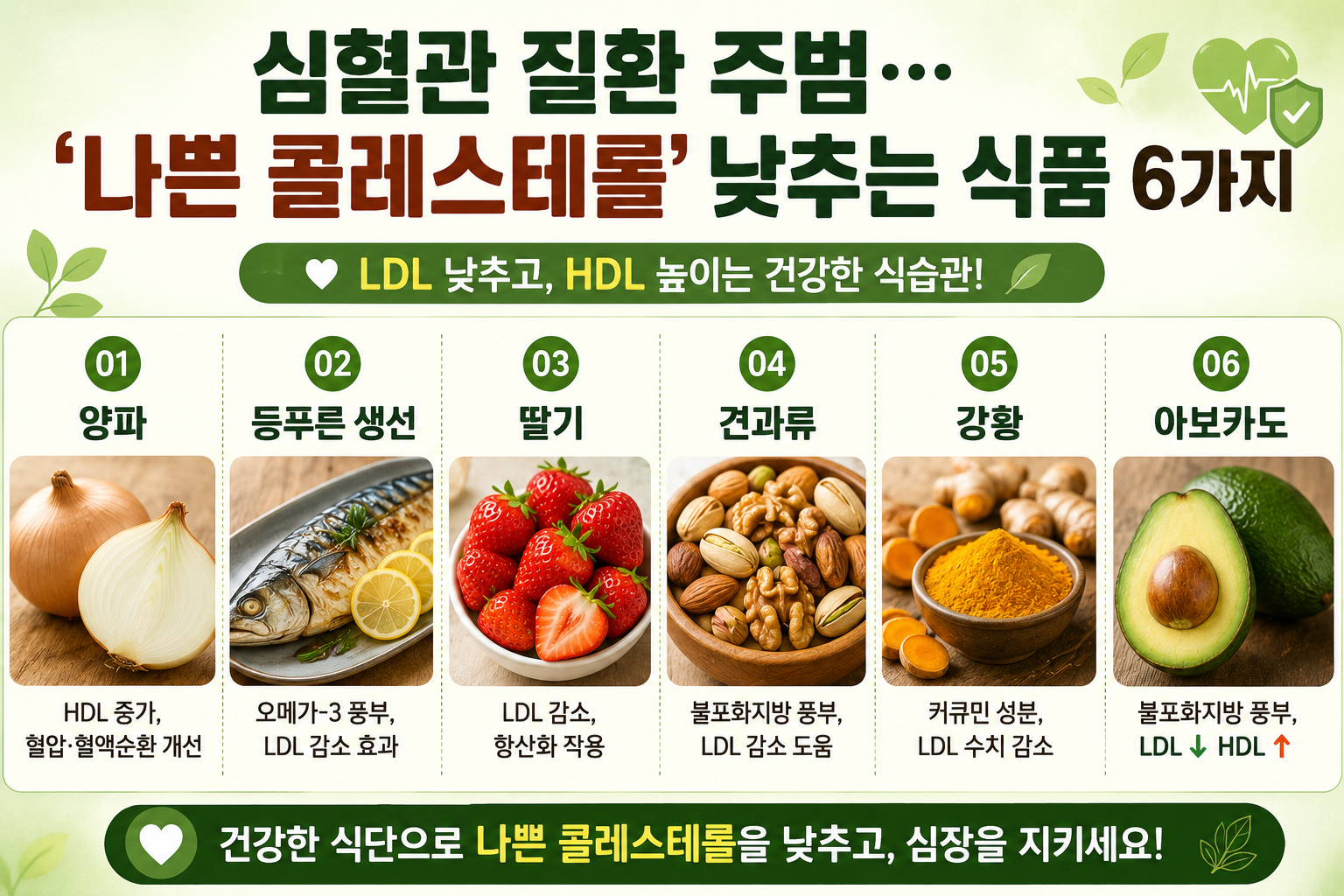 나쁜 콜레스테롤 낮추는 음식 6가지, 양파·견과류·아보카도 꼭 챙기세요