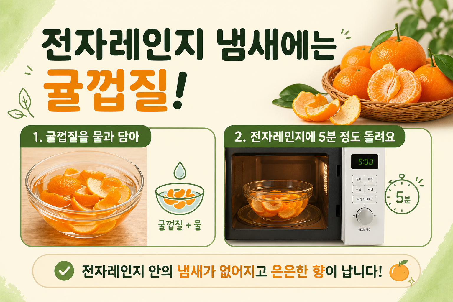 전자레인지 냄새 제거, 귤껍질 하나로 은은한 향까지 남기는 방법