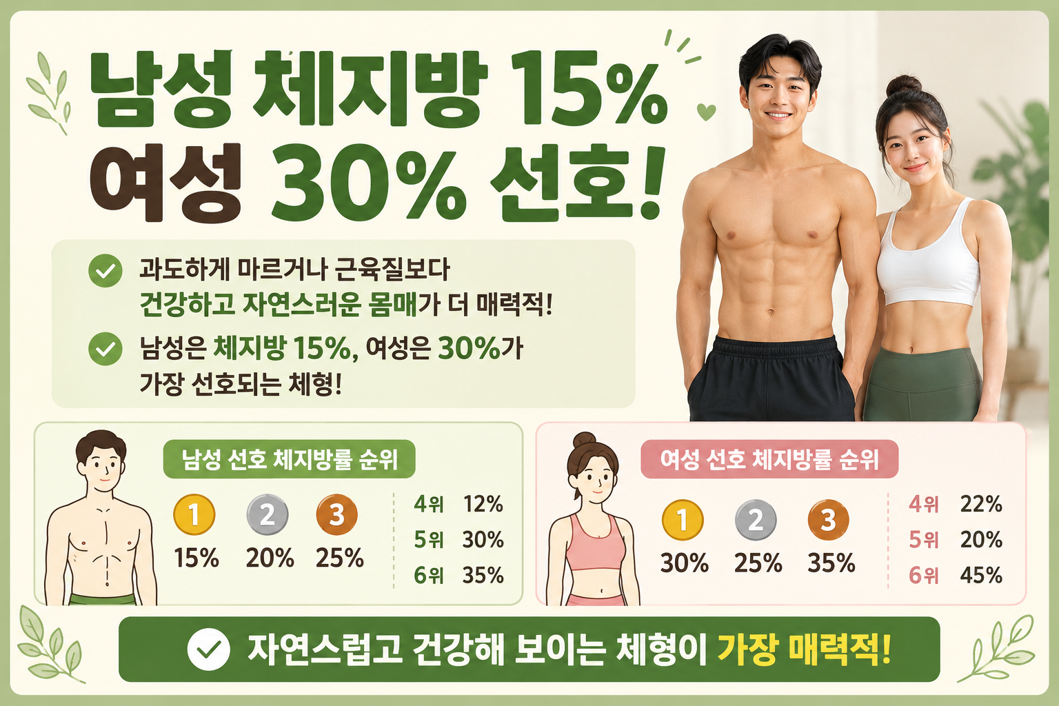 식스팩보다 더 끌린다? 남성 체지방률 15%·여성 30%가 인기인 진짜 이유
