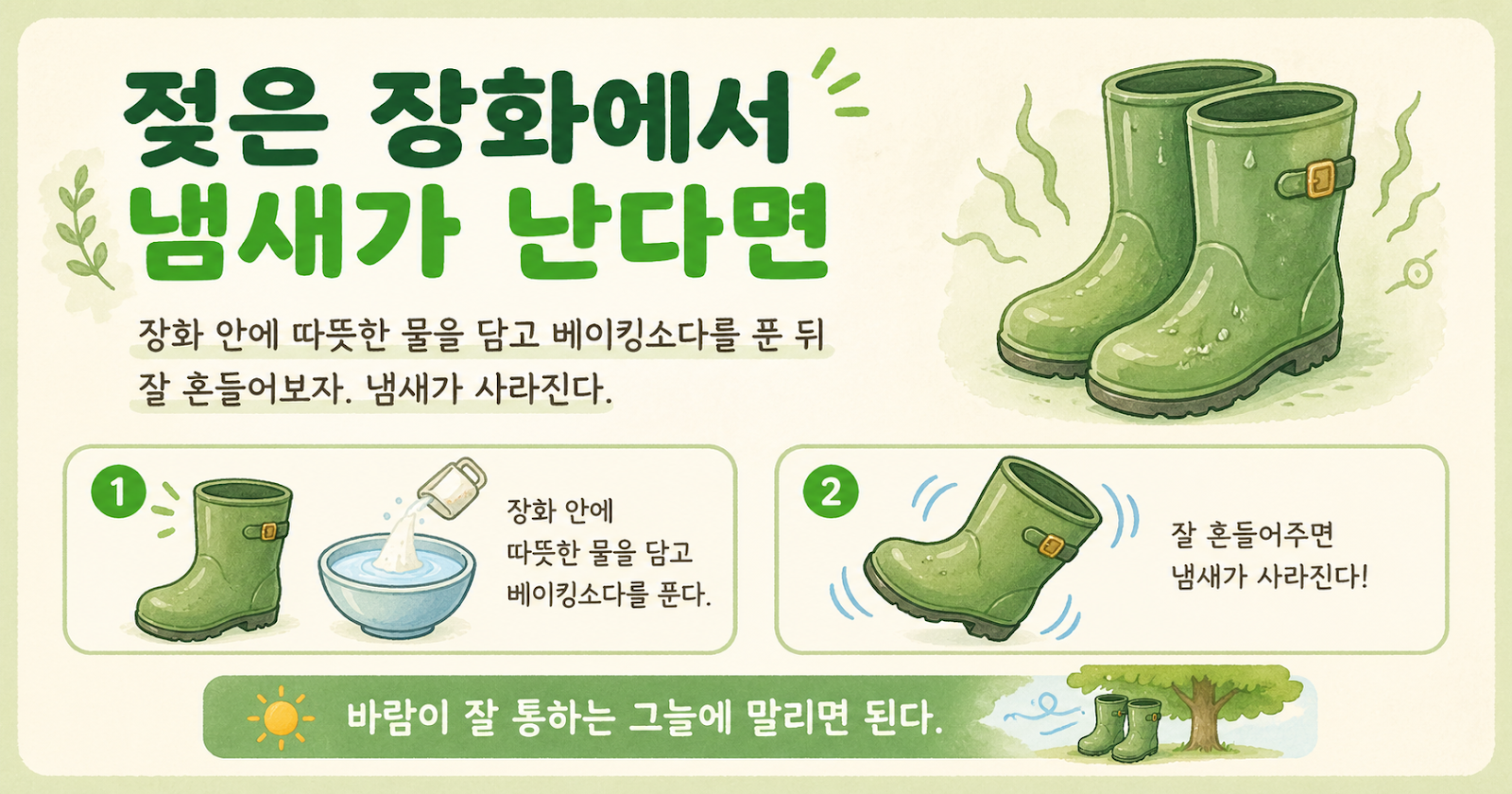 젖은 장화 냄새, 베이킹소다 한 스푼이면 바로 잡는 초간단 방법