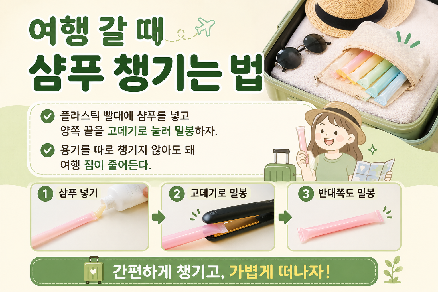여행 갈 때 샴푸 이렇게 챙기세요! 용기 없이 짐 줄이는 빨대 소분 꿀팁