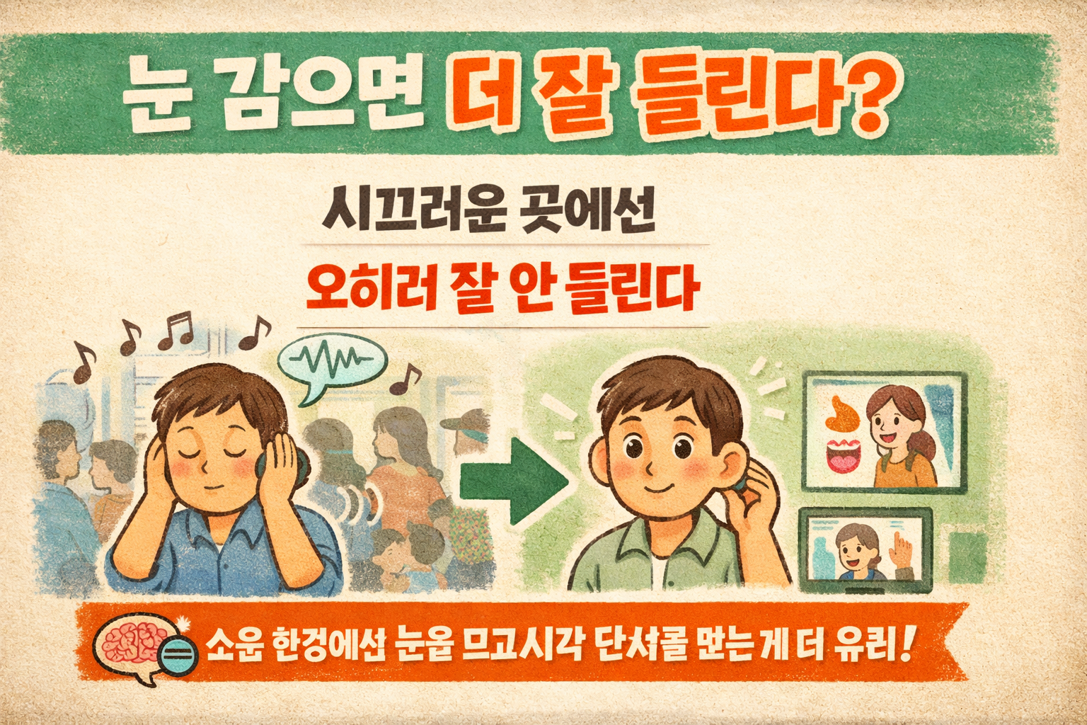 눈 감으면 더 잘 들린다? 시끄러운 곳에선 오히려 더 안 들리는 이유