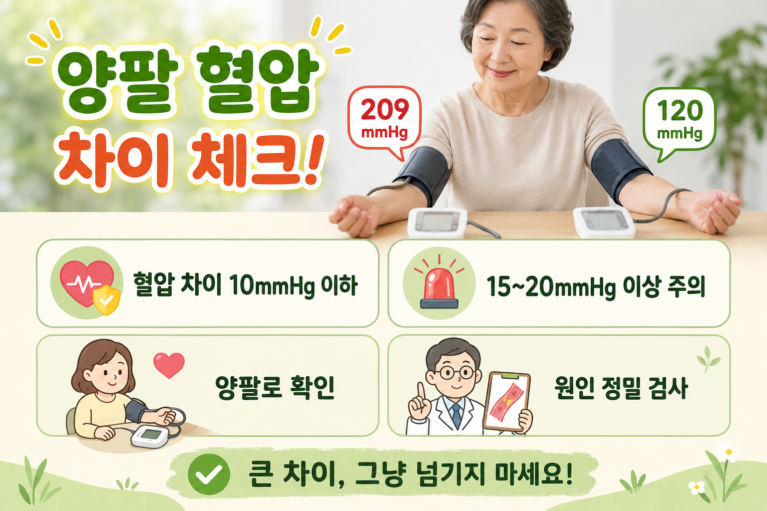 양팔 혈압 차이 10mmHg 넘으면? 한쪽만 재면 놓치는 혈관 막힘 신호