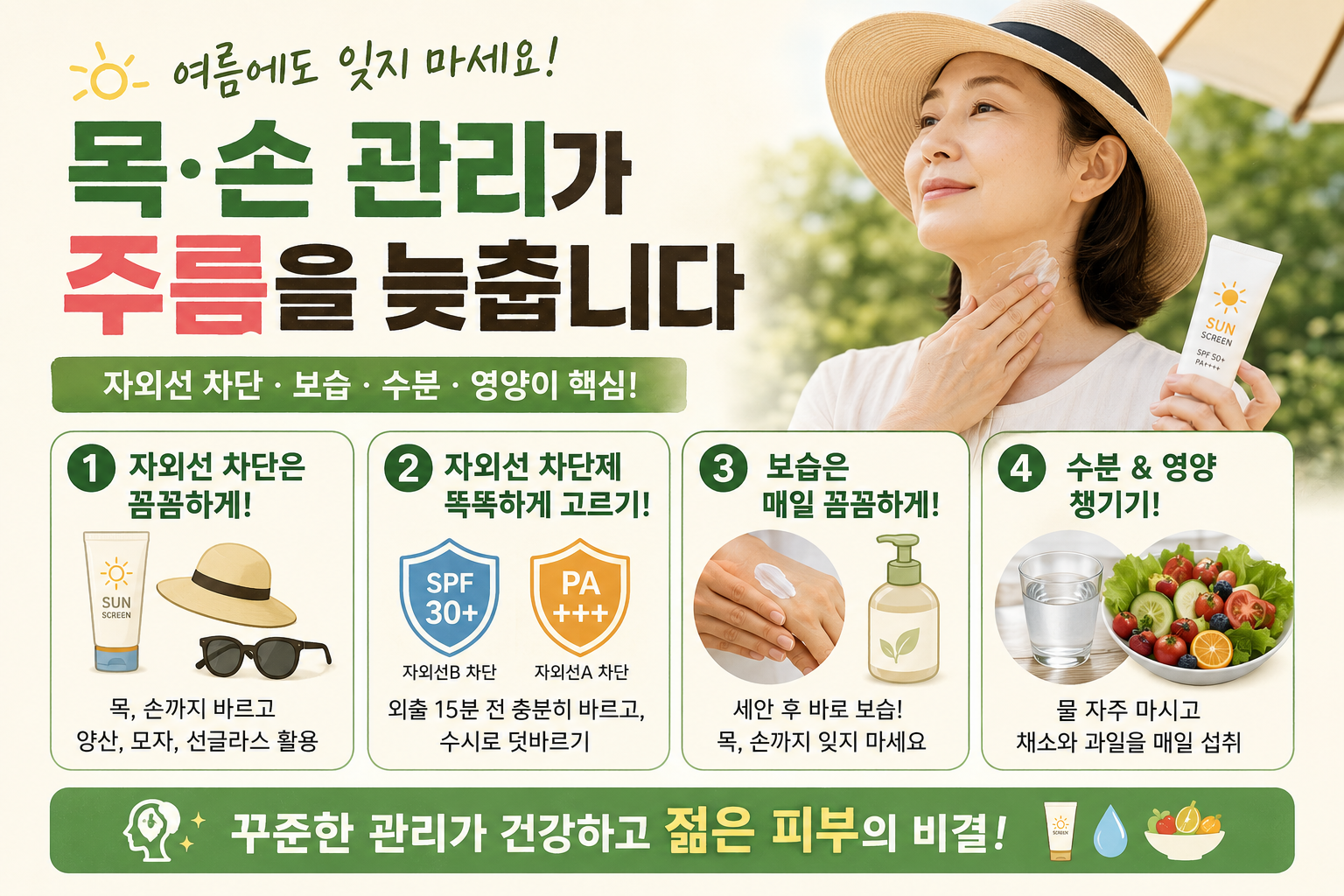 얼굴보다 먼저 늙는 목·손 주름, 여름 자외선 막는 관리법