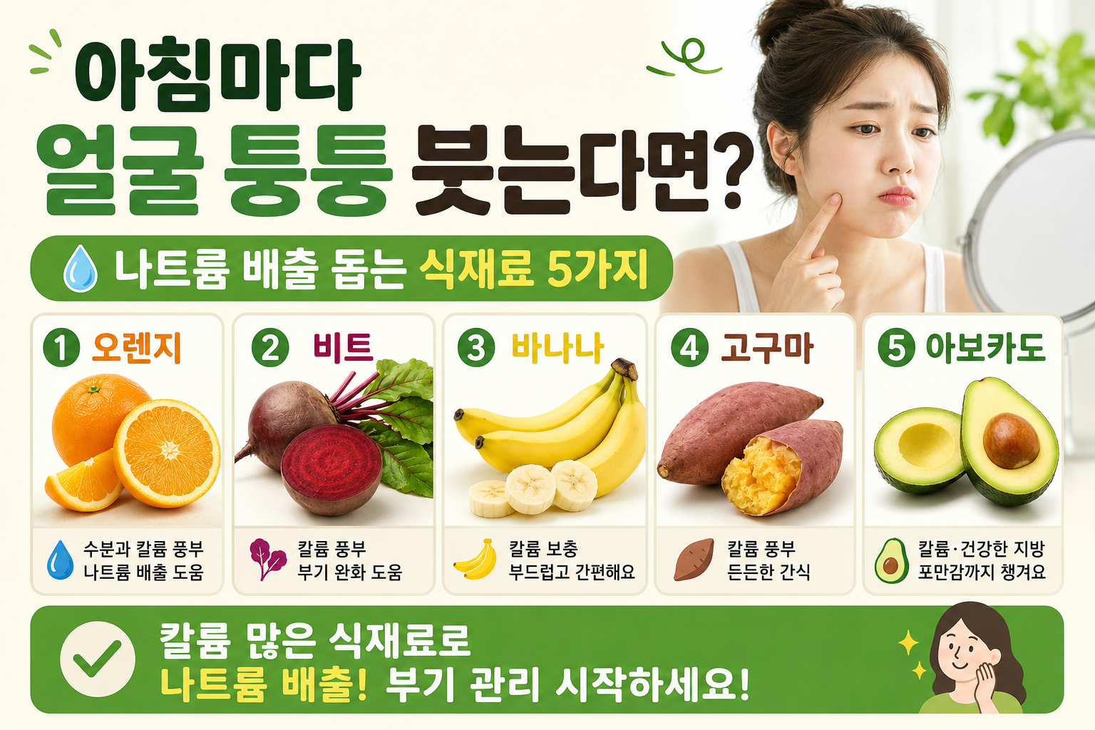 아침마다 얼굴 퉁퉁 붓는다면? 나트륨 배출 돕는 식재료 5가지