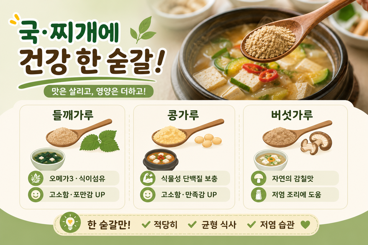 국·찌개에 한 숟갈 넣으세요…맛과 영양 살리는 건강 가루 3가지