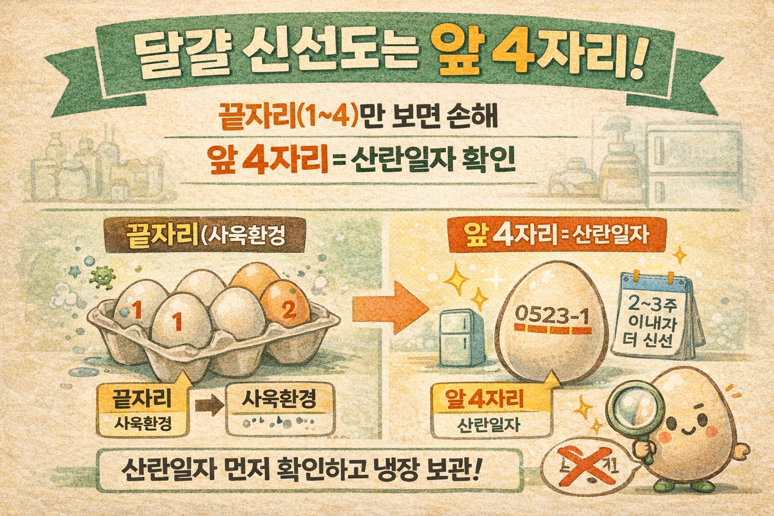 달걀 1·2번만 보면 손해! 난각번호 앞 ‘4자리 산란일자’부터 확인하세요(신선도·보관법 총정리)