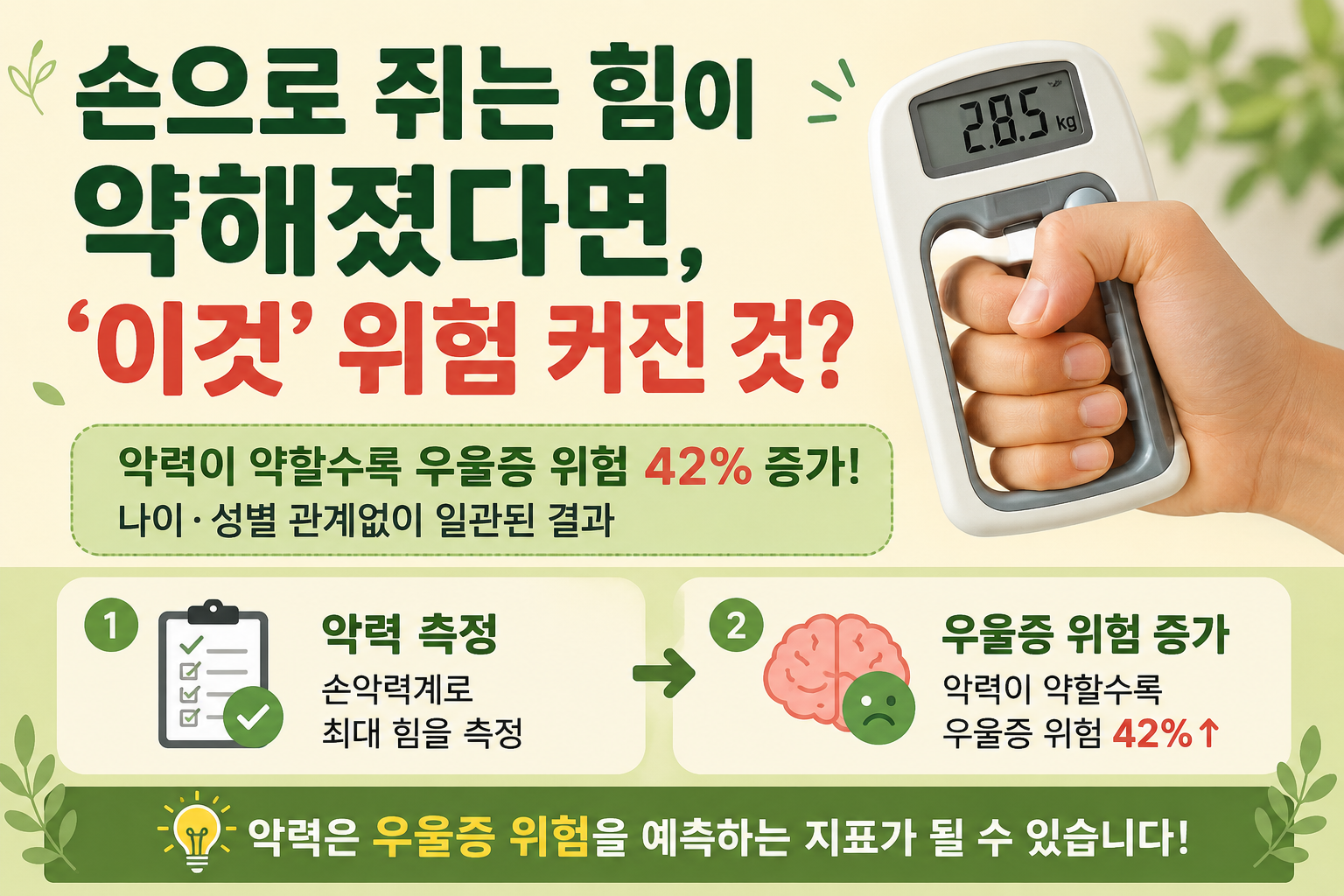 악력 약해졌다면 우울증 위험 신호? 손 힘이 말해주는 정신건강 변화